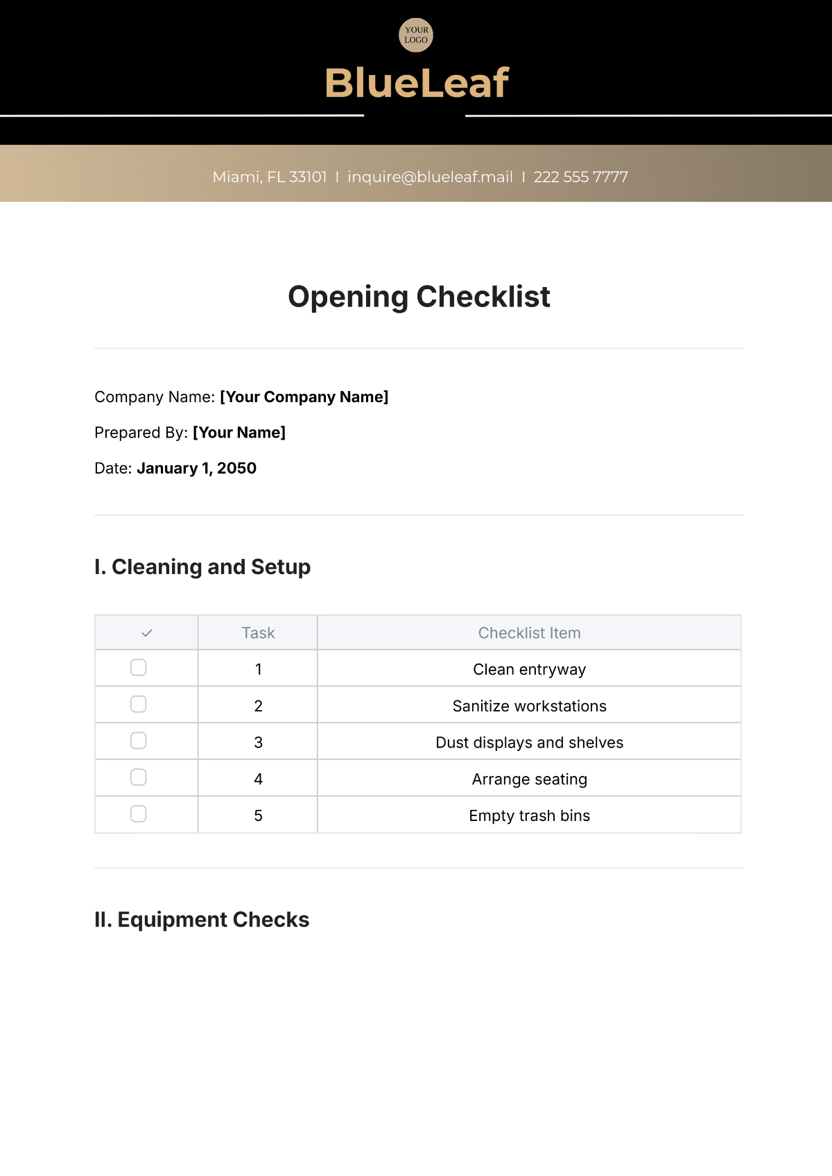 Opening Checklist Template - Edit Online & Download