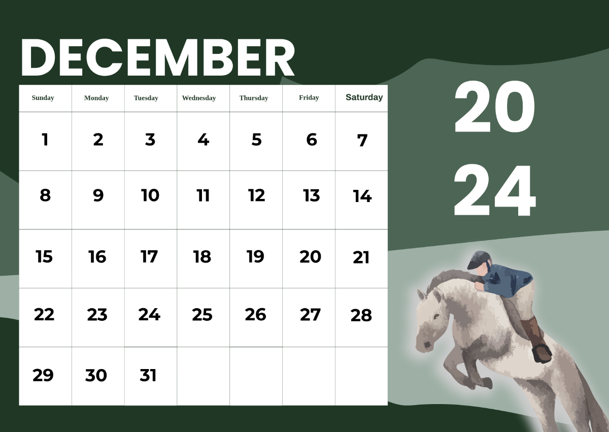 Horse Racing December Calendar 2024 Template