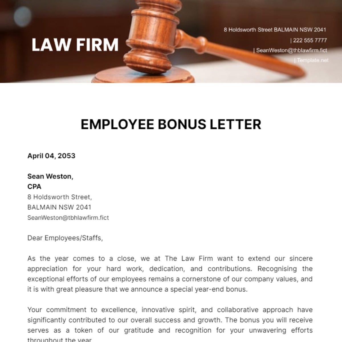 Employee Bonus Letter Template