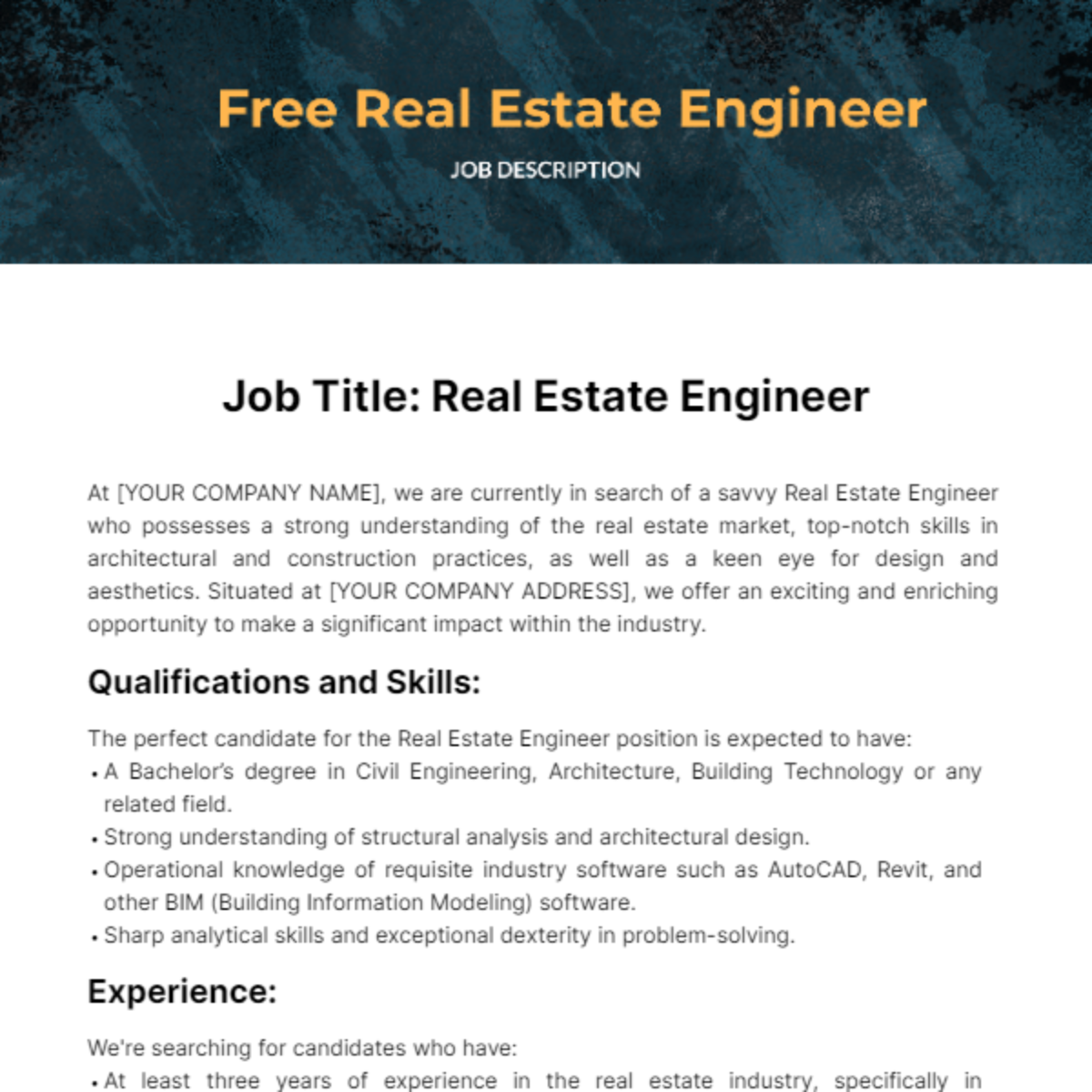 Real Estate Engineer Job Description Template