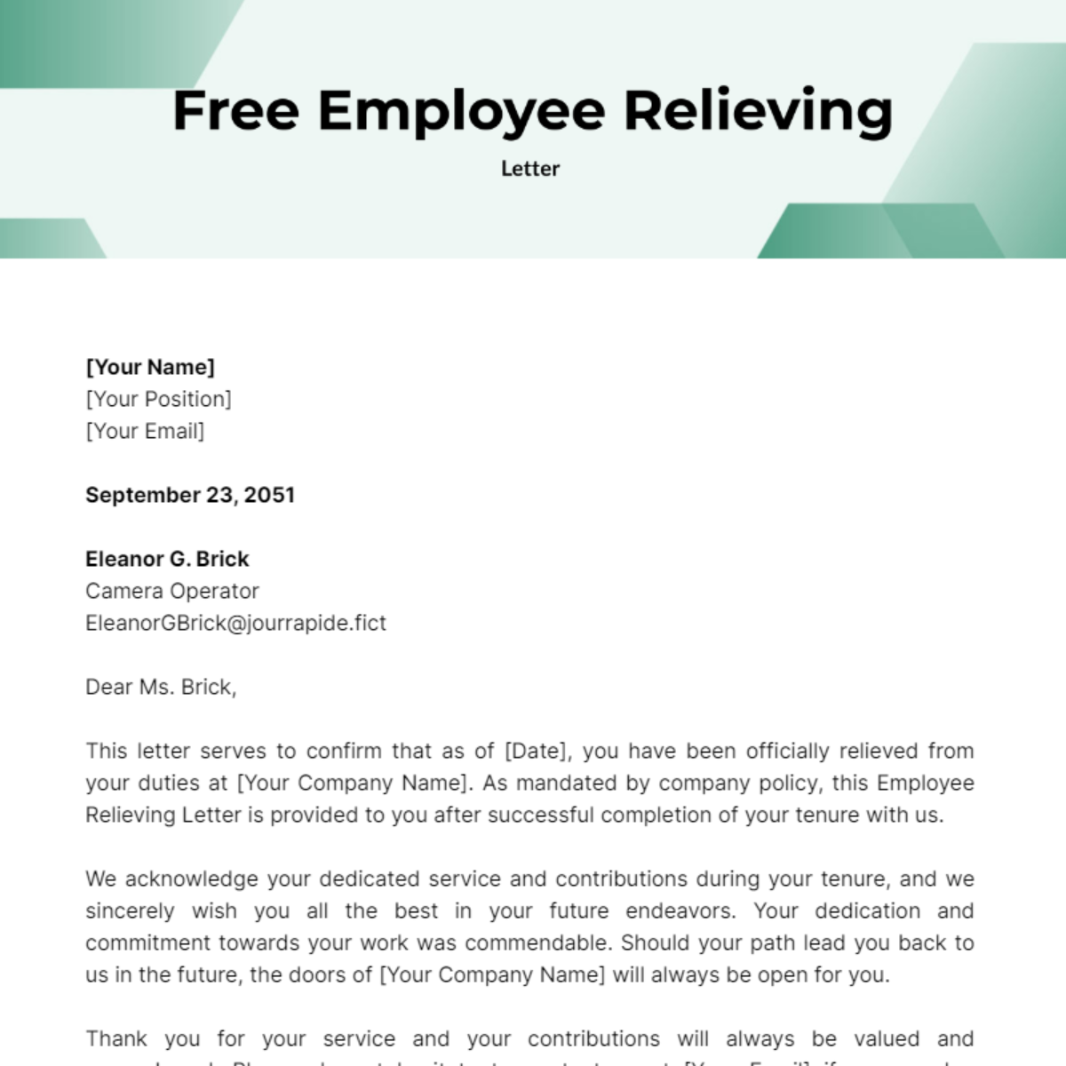 Employee Relieving Letter Template