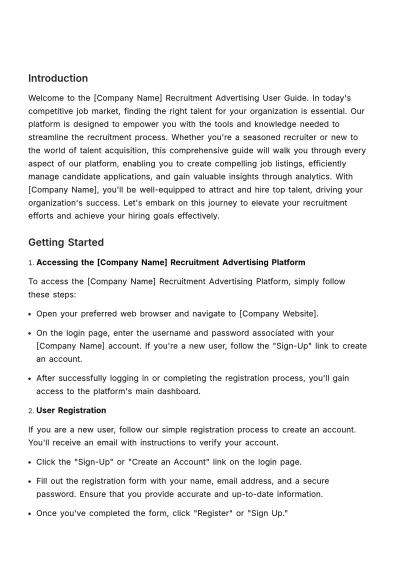Free Recruitment Advertising User Guide HR Template to Edit Online