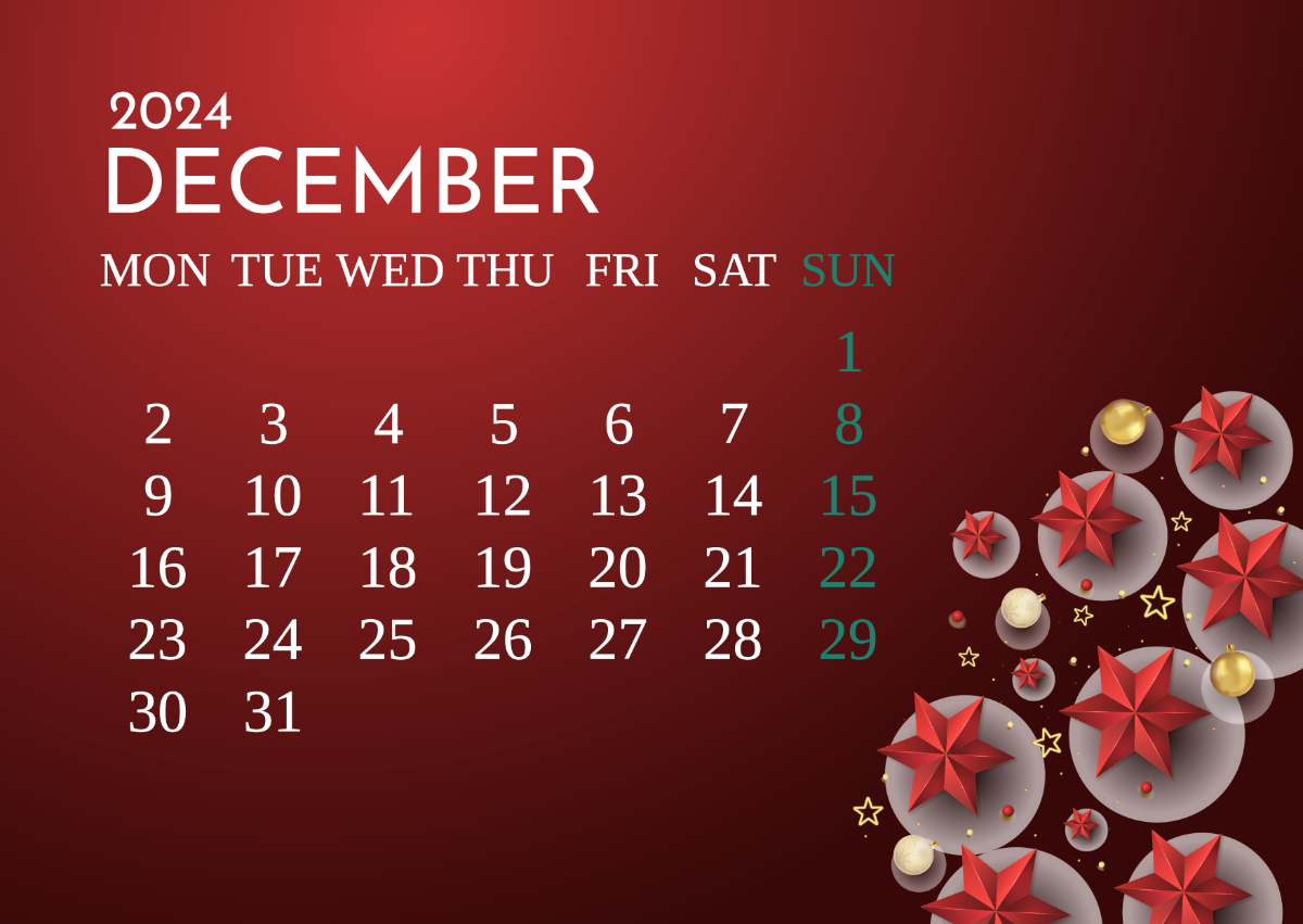 December Calendar 2024 Printable Template
