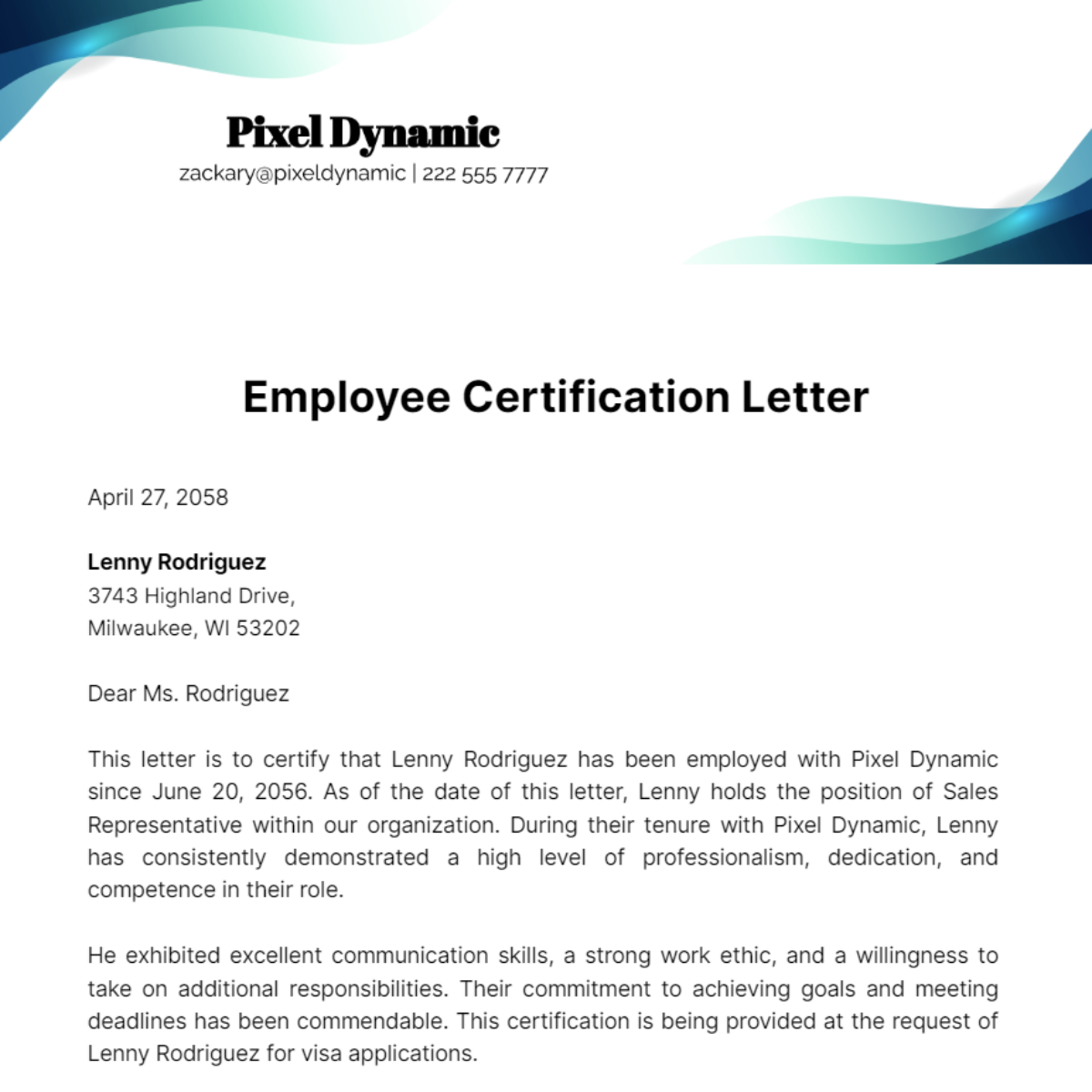 Employee Certification Letter Template
