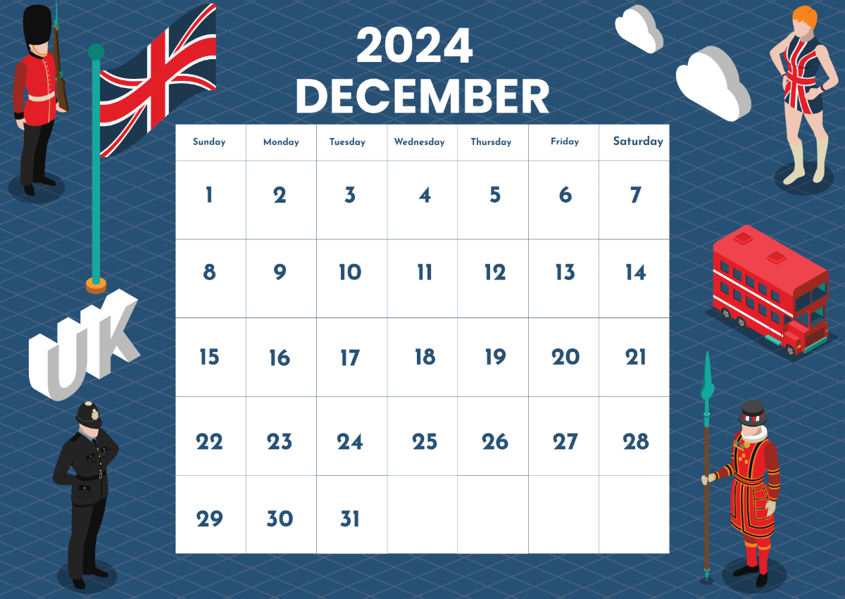 December 2024 Calendar UK Template
