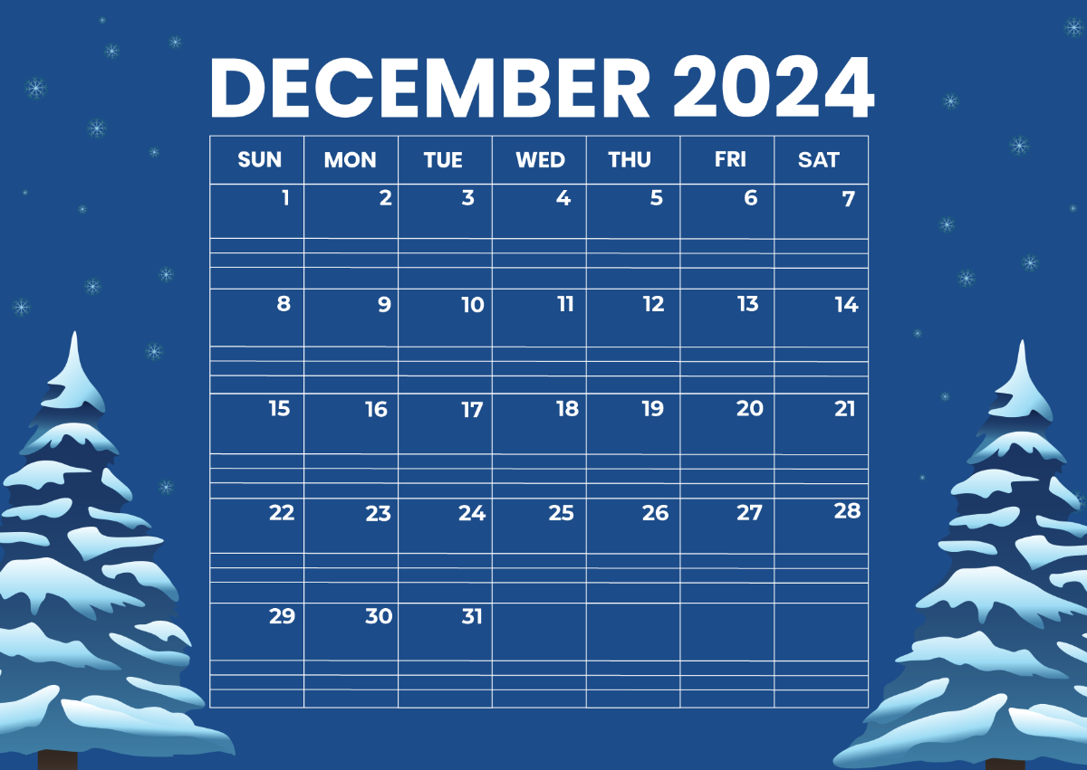 December Calendar With Lines Template