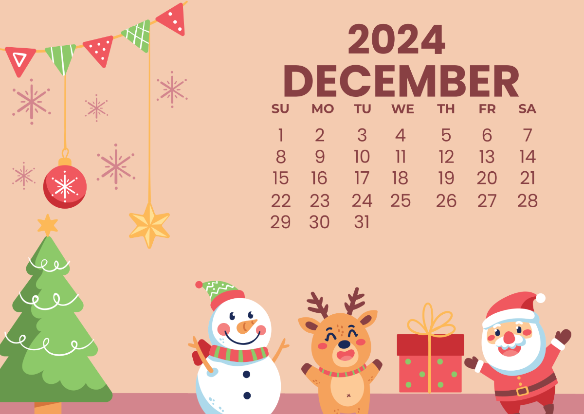 December Calendar With Festival Template