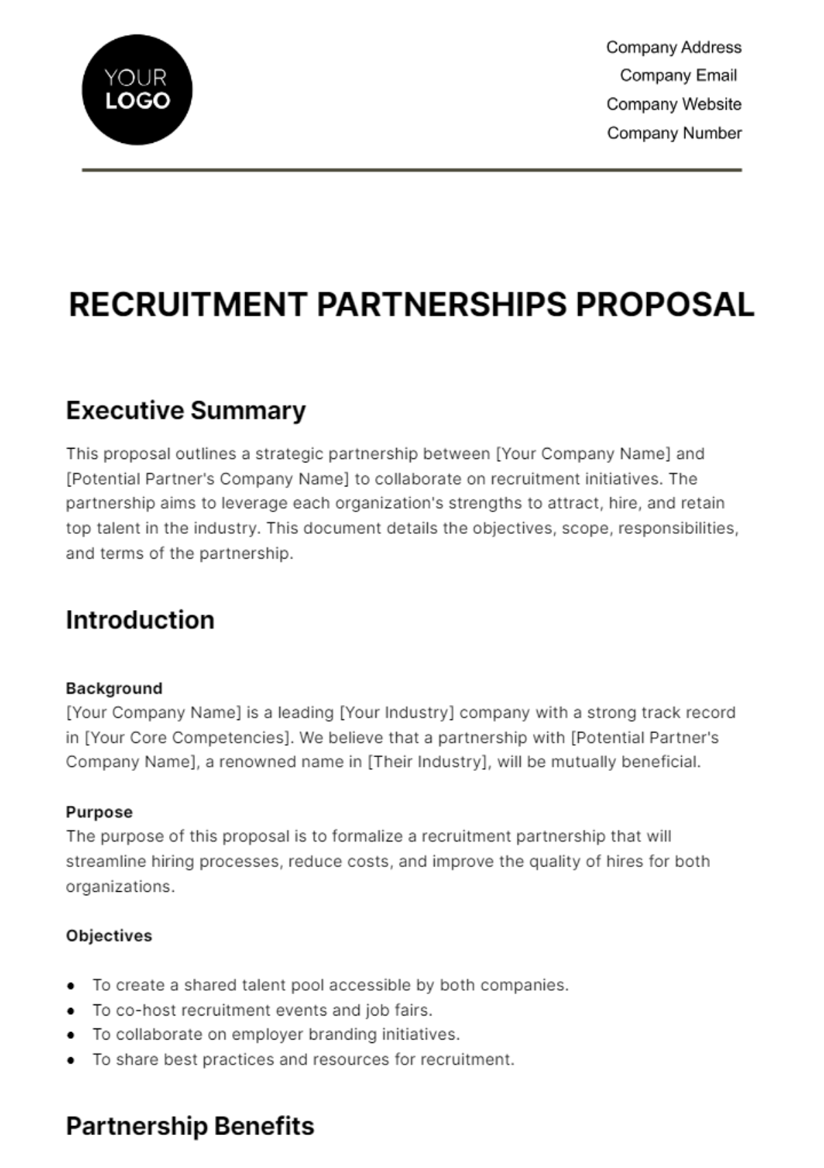 Free Recruitment Partnerships Proposal HR Template