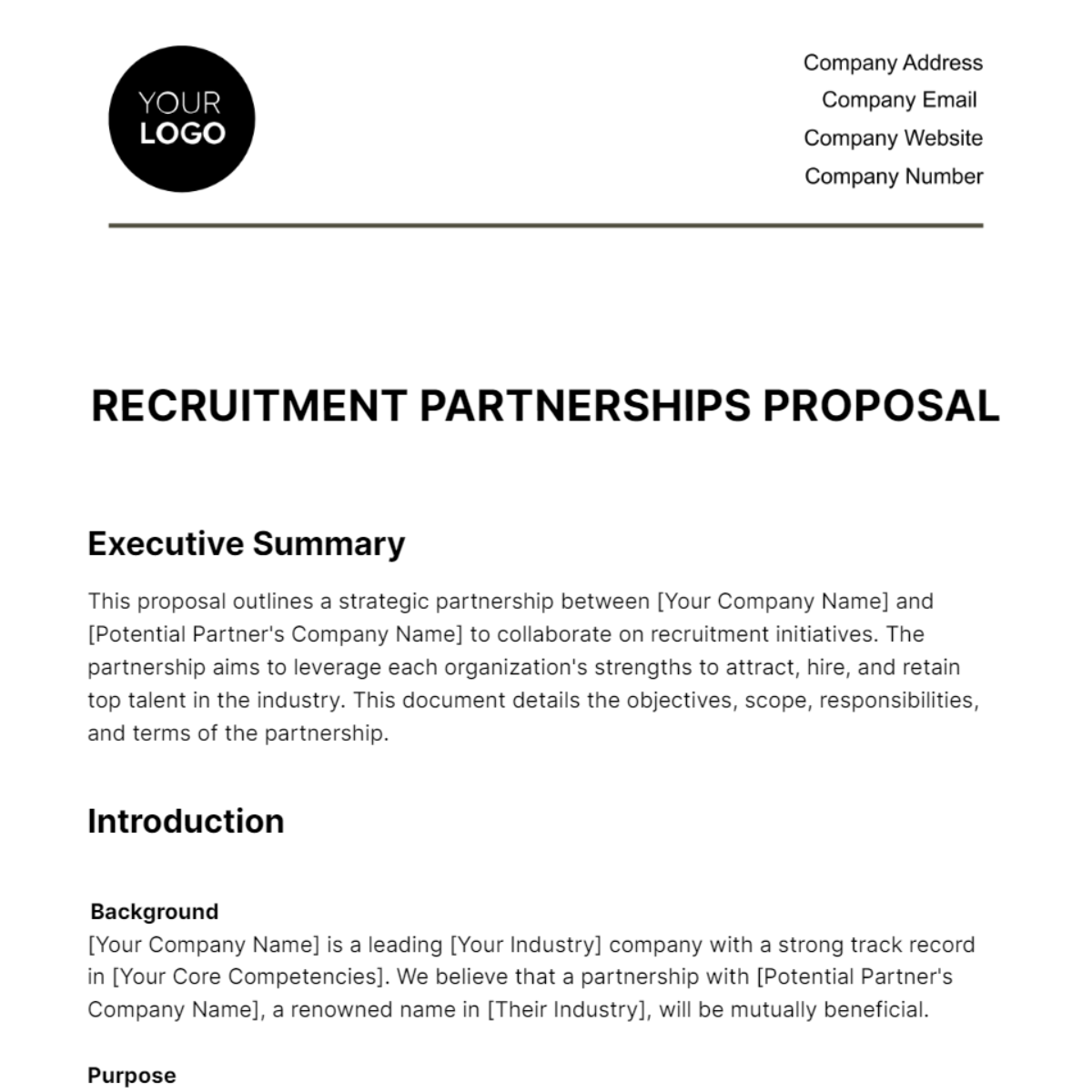 Recruitment Partnerships Proposal HR Template
