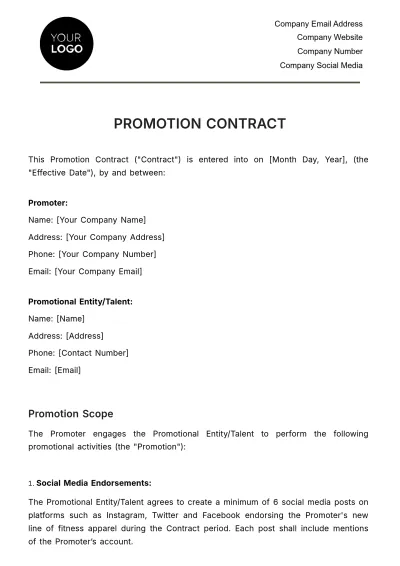 Free Promotion Contract HR Template to Edit Online