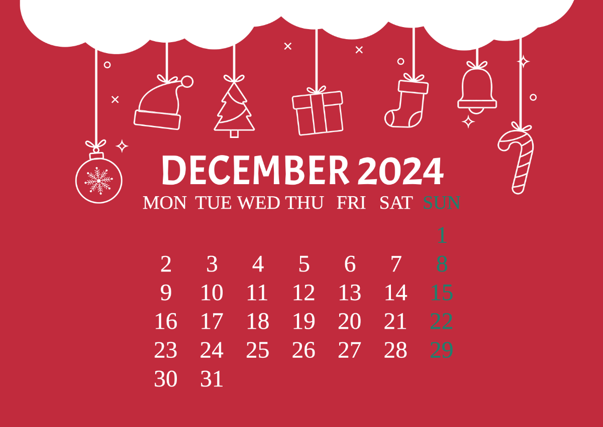 Christmas December Calendar 2024 Template
