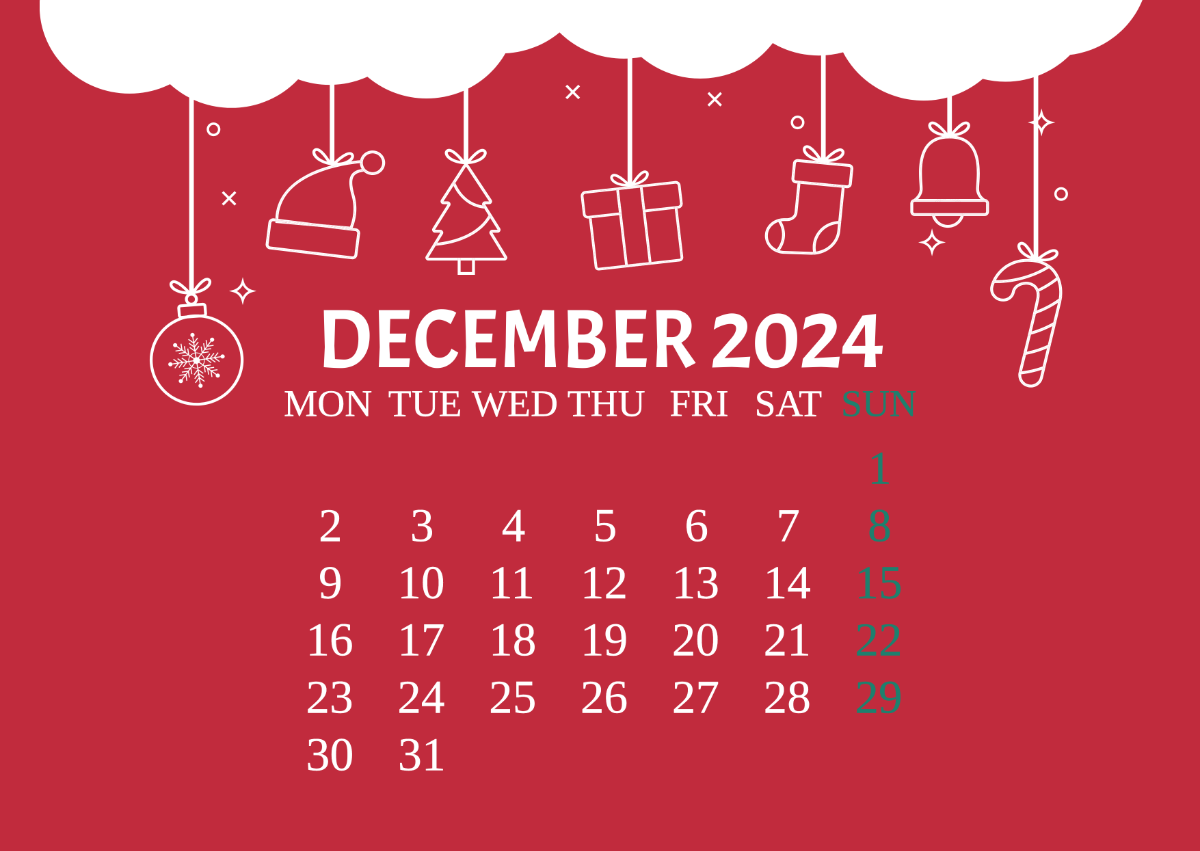 Free Christmas December Calendar 2024 Template