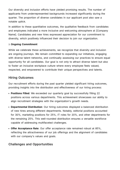 Free Quarterly Recruitment Report HR Template to Edit Online