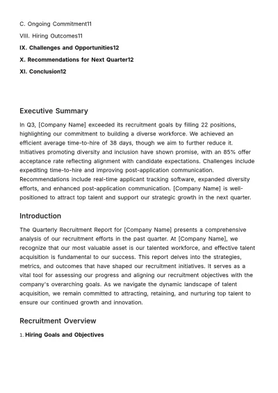 Free Quarterly Recruitment Report HR Template to Edit Online