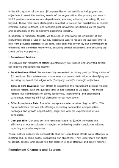 Free Quarterly Recruitment Report HR Template to Edit Online