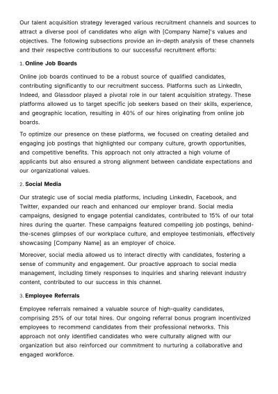 Free Quarterly Recruitment Report HR Template to Edit Online