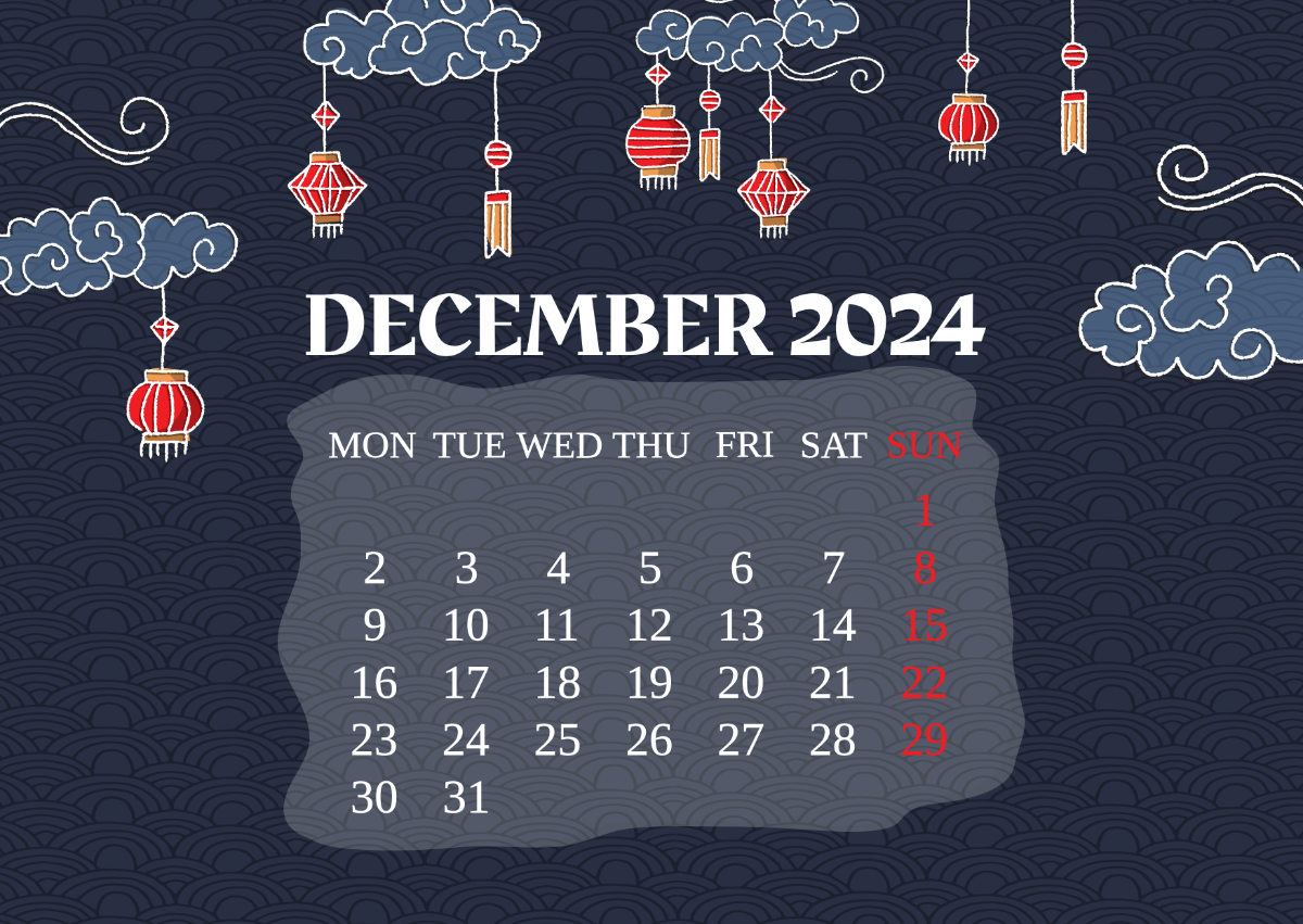 Chinese Calendar December 2024 Template