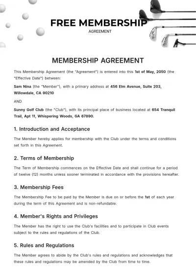 Free Membership Agreement Template to Edit Online