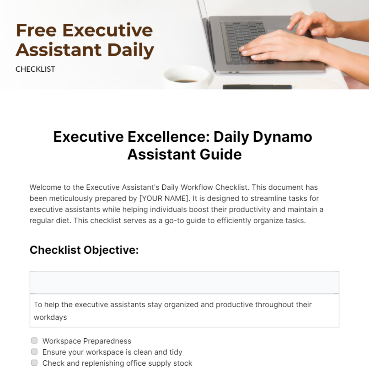 Executive Assistant Daily Checklist Template