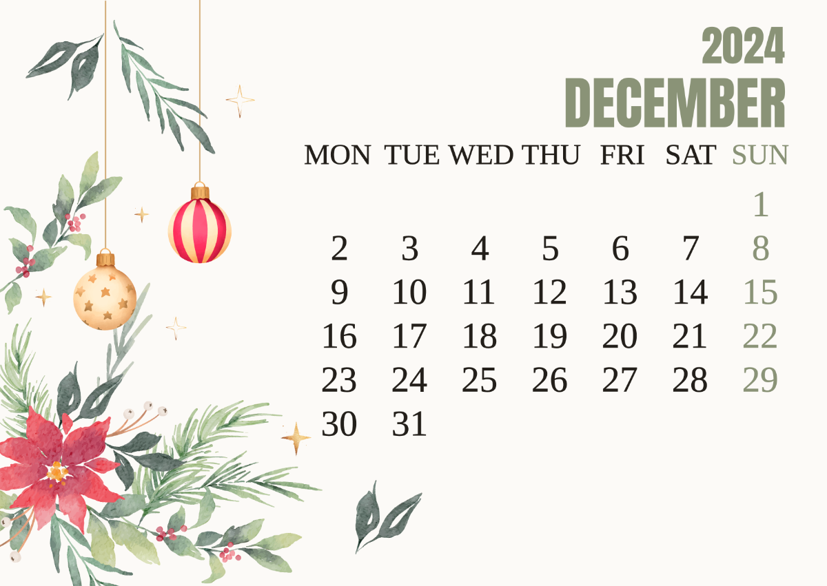 Pretty December Calendar 2024 Template