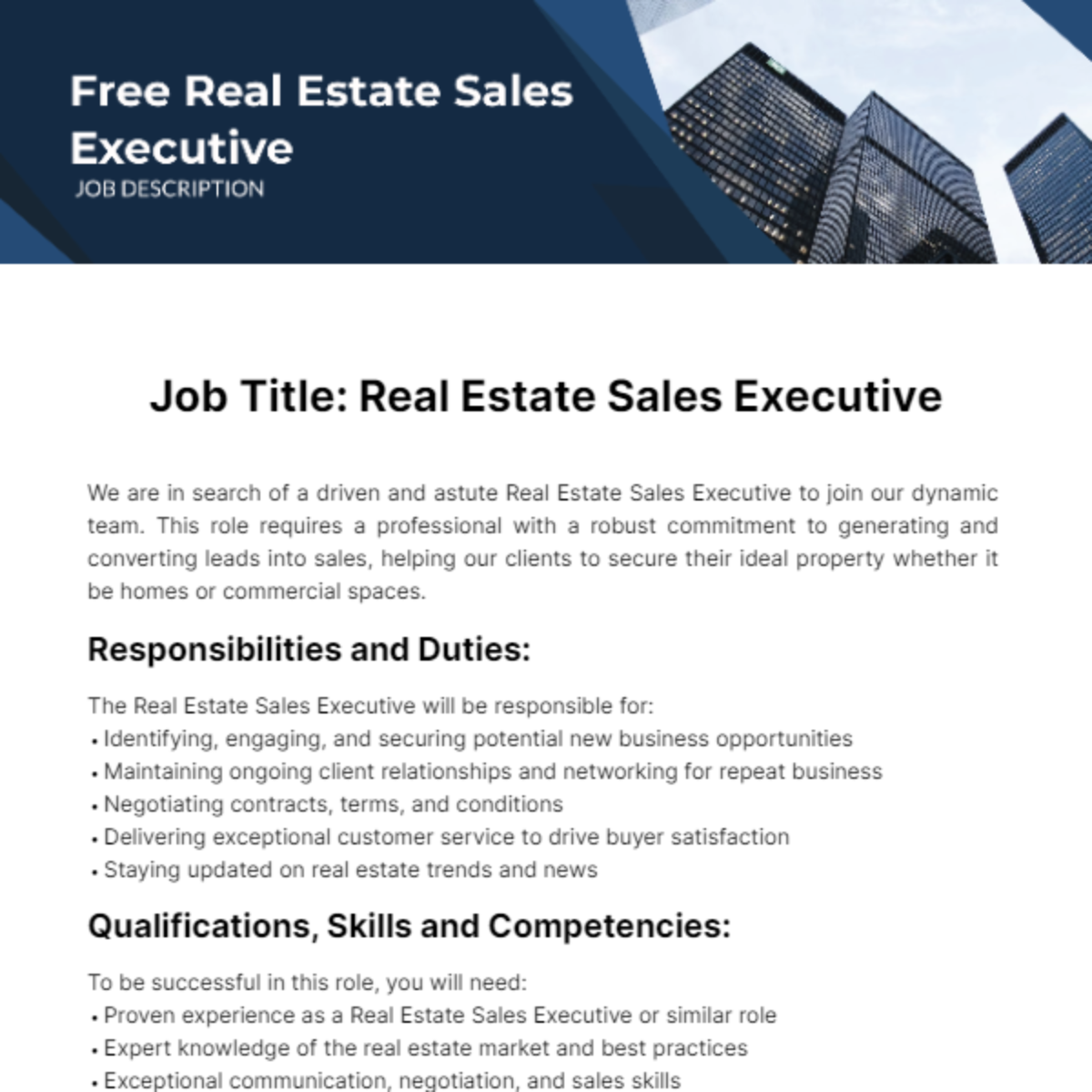 Real Estate Sales Executive Job Description Template