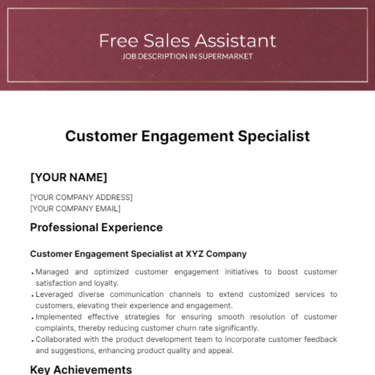 Free Sales Assistant Job Description in Supermarket Template