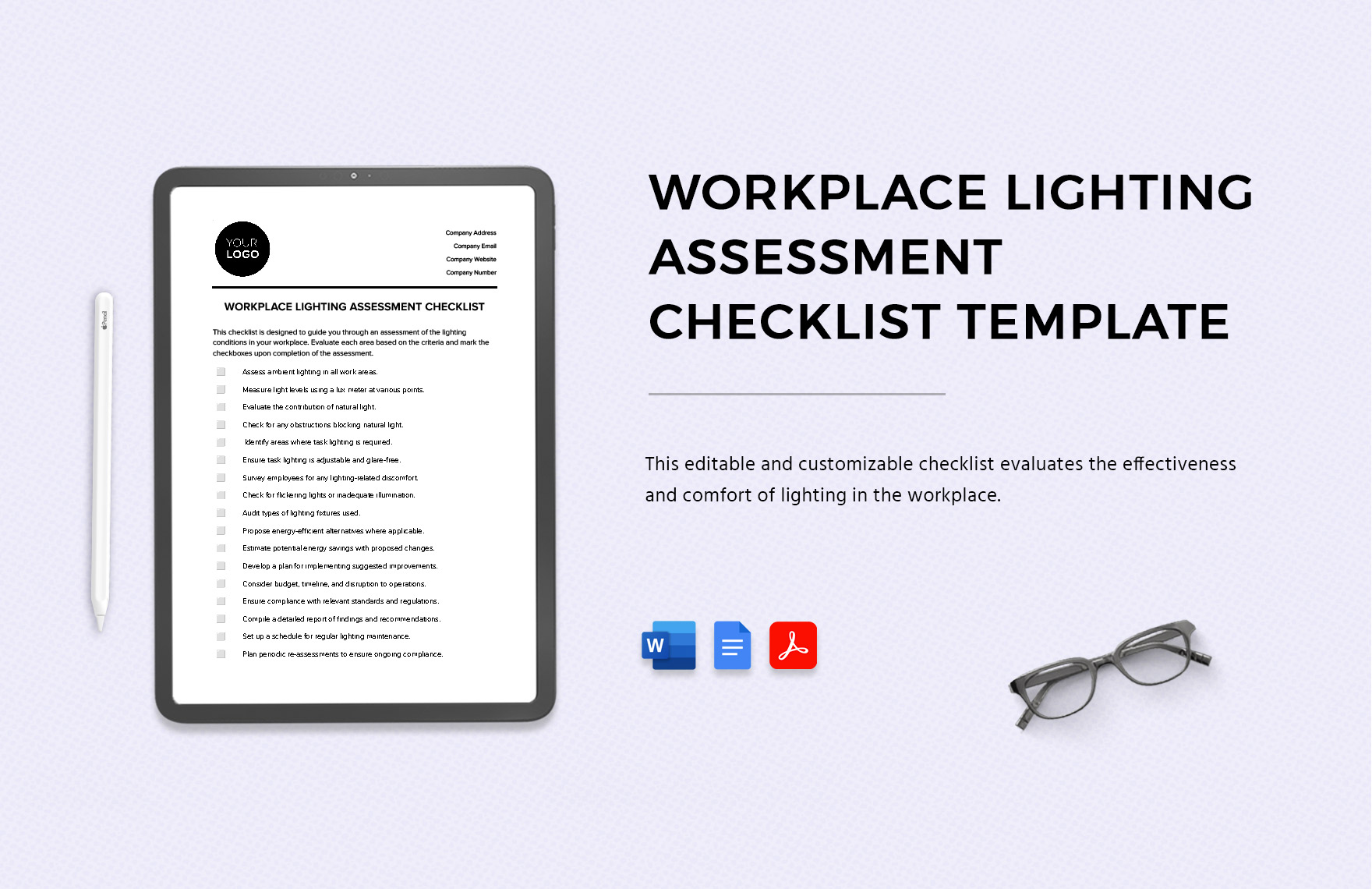 Workplace Lighting Assessment Checklist Template In Word PDF Google