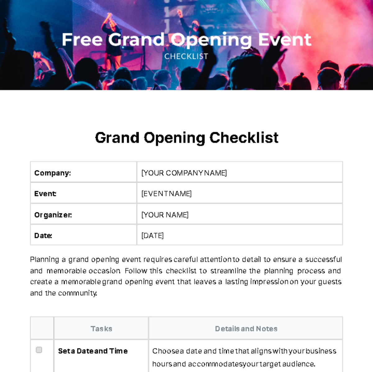 Free Grand Opening Event Checklist Template