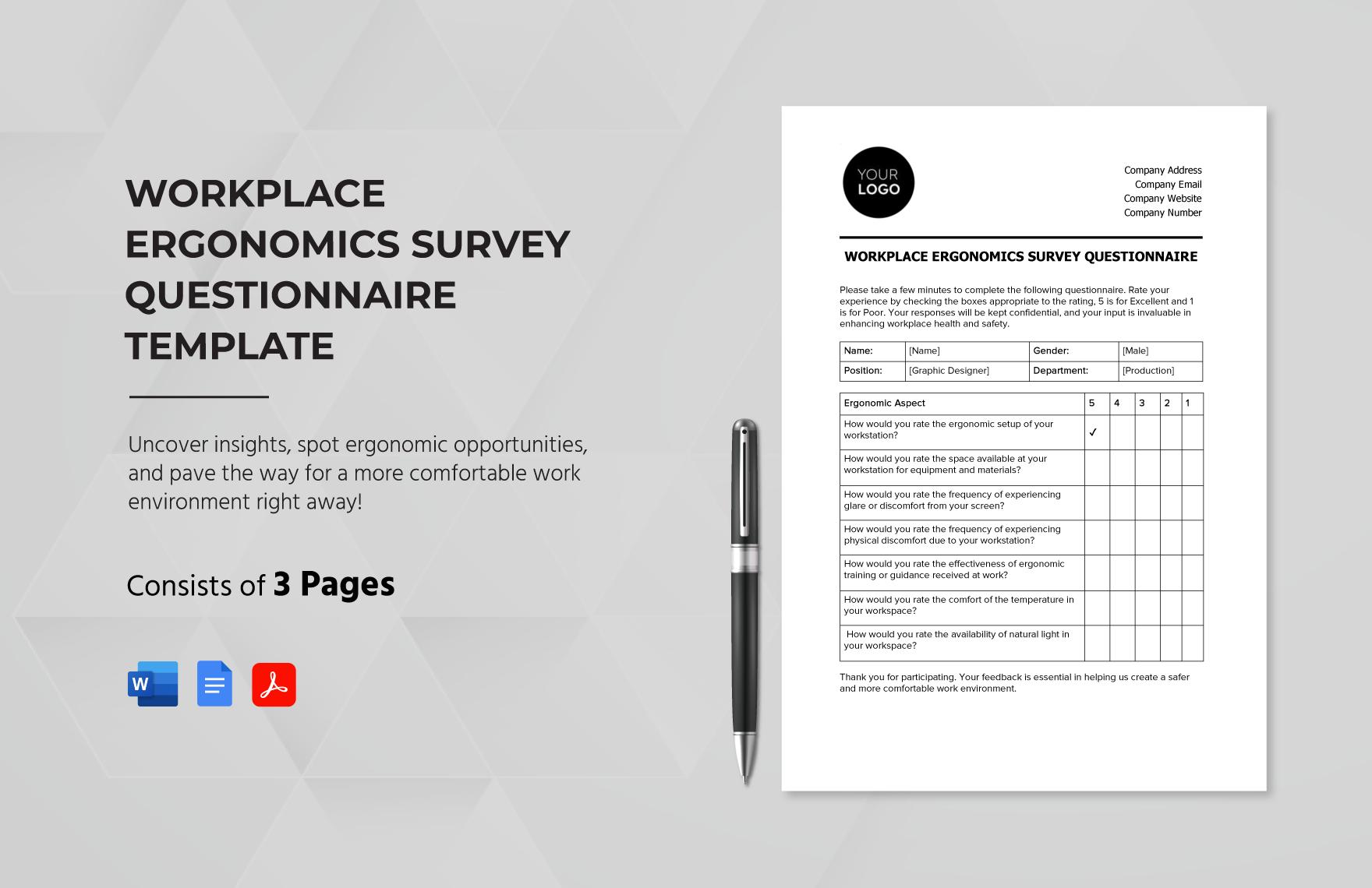 Workplace Ergonomics Survey Questionnaire Template