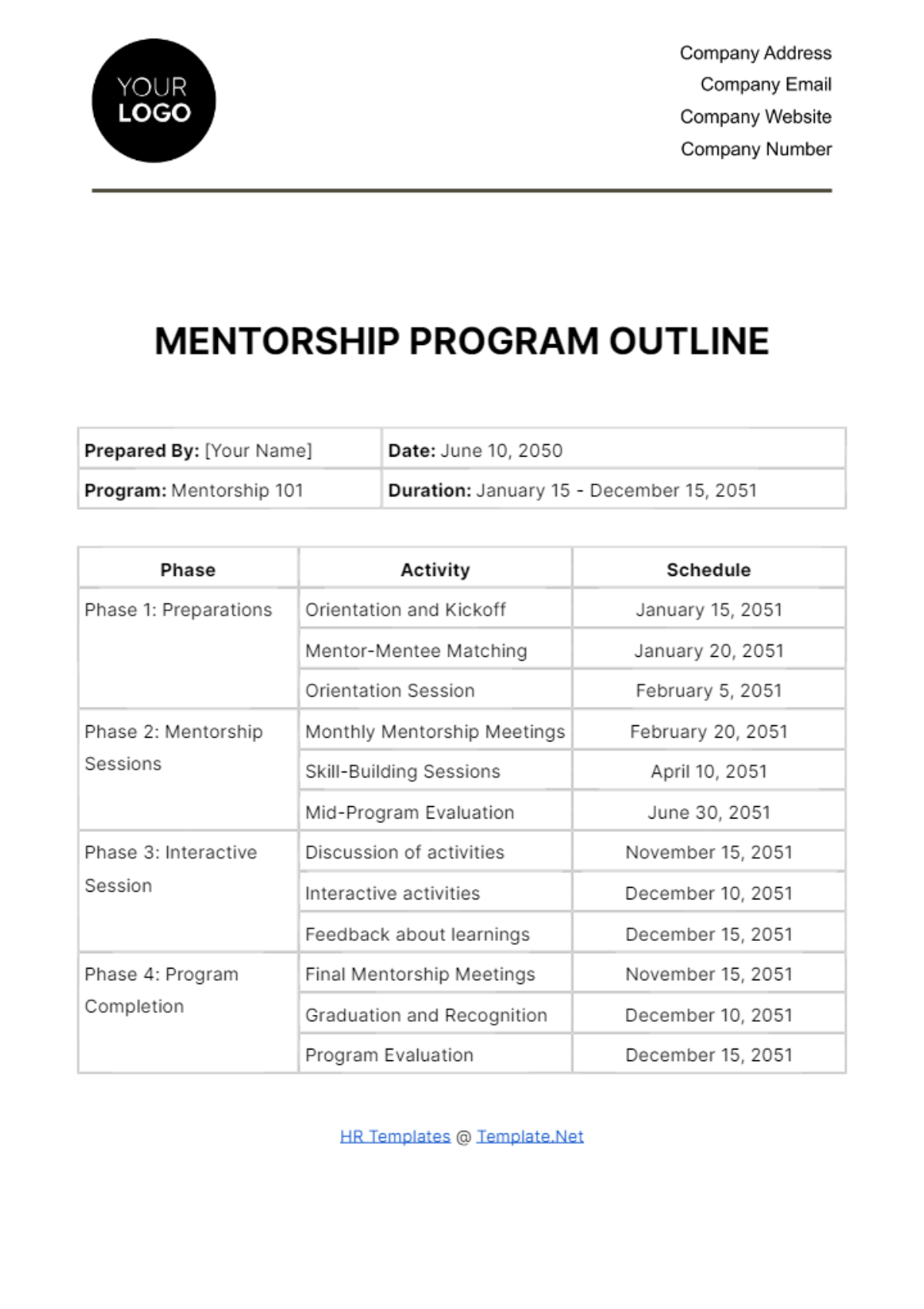 Mentorship Program Outline HR Template