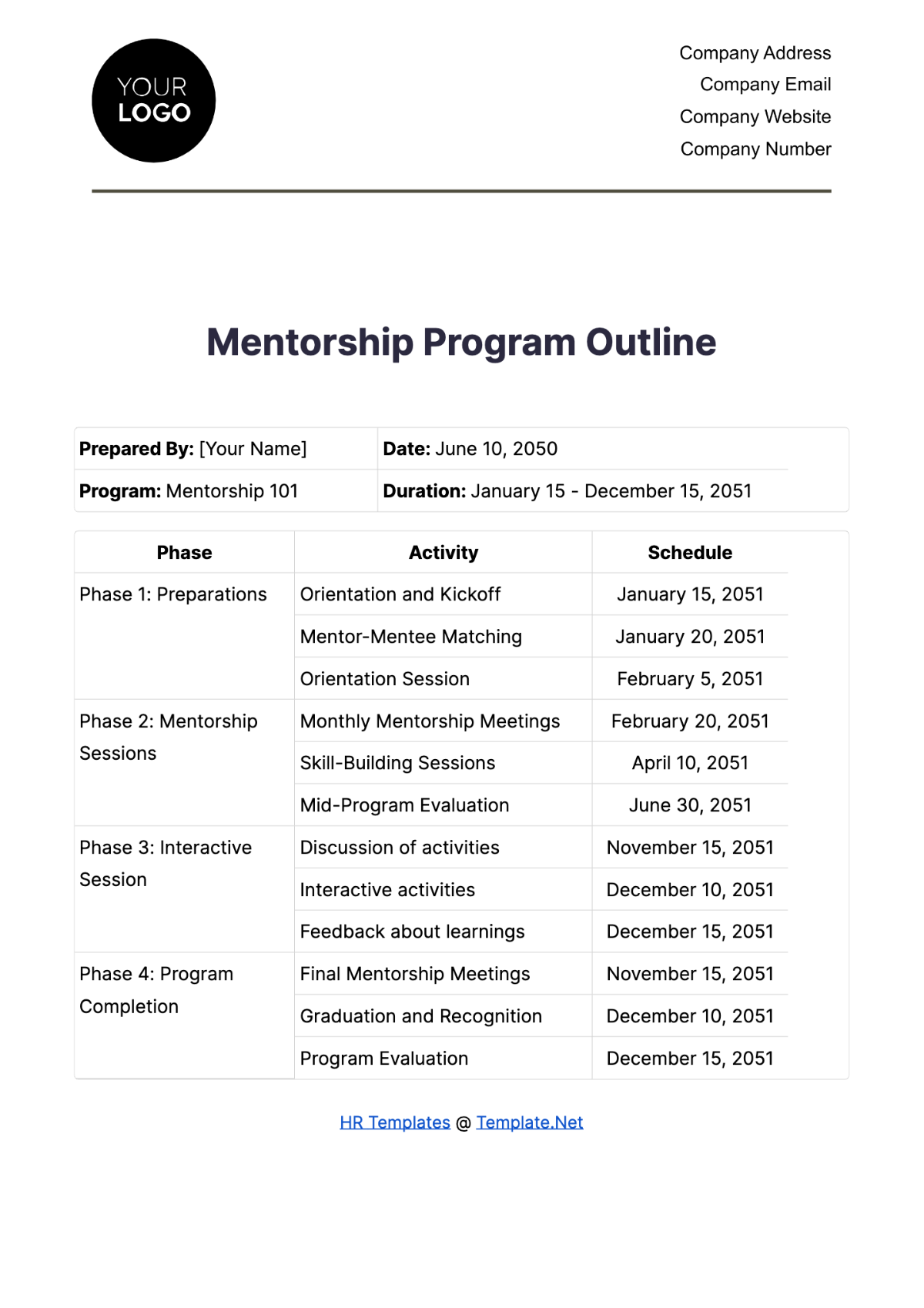 Mentorship Program Outline HR Template - Edit Online & Download