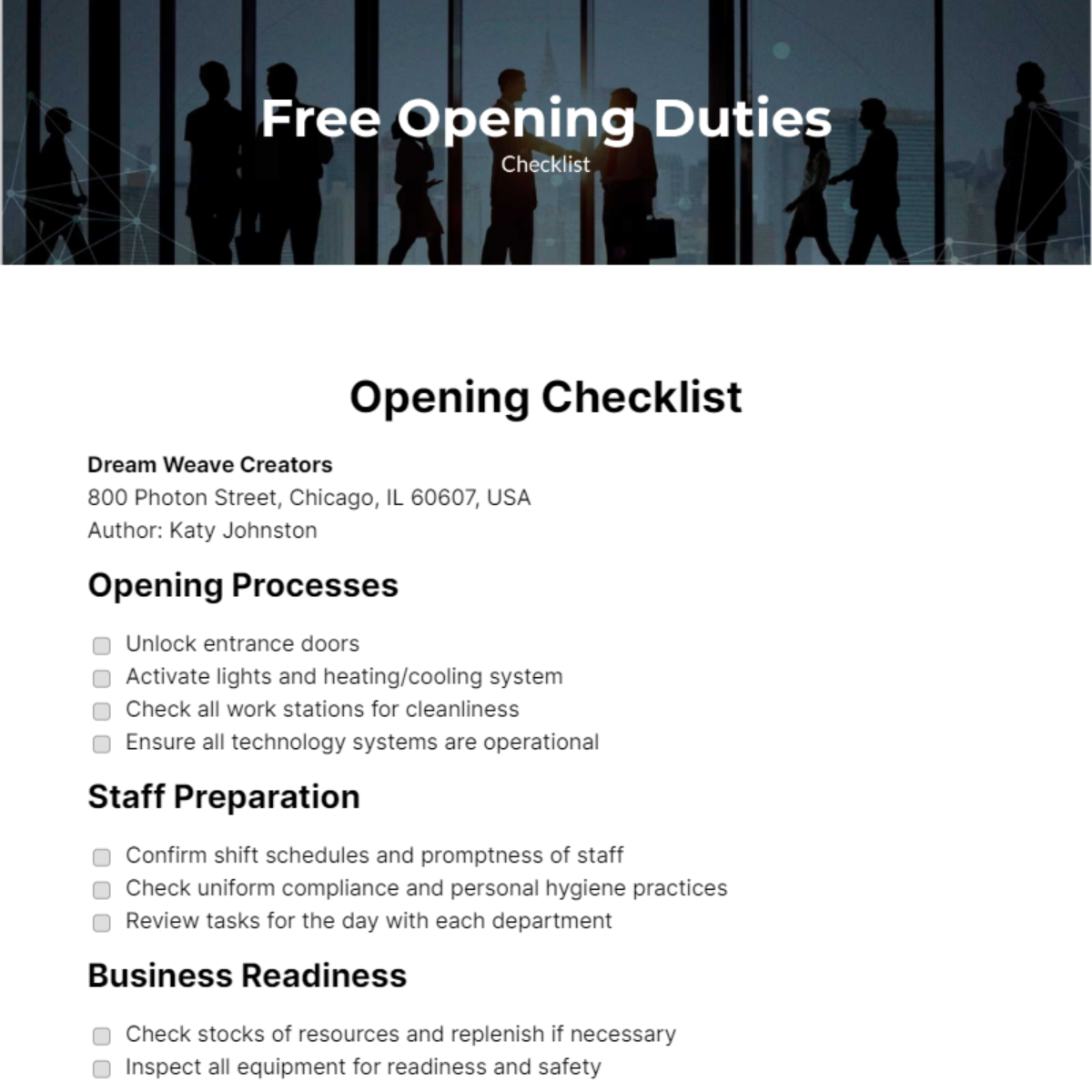 FREE Opening Checklist - Edit Online & Download | Template.net