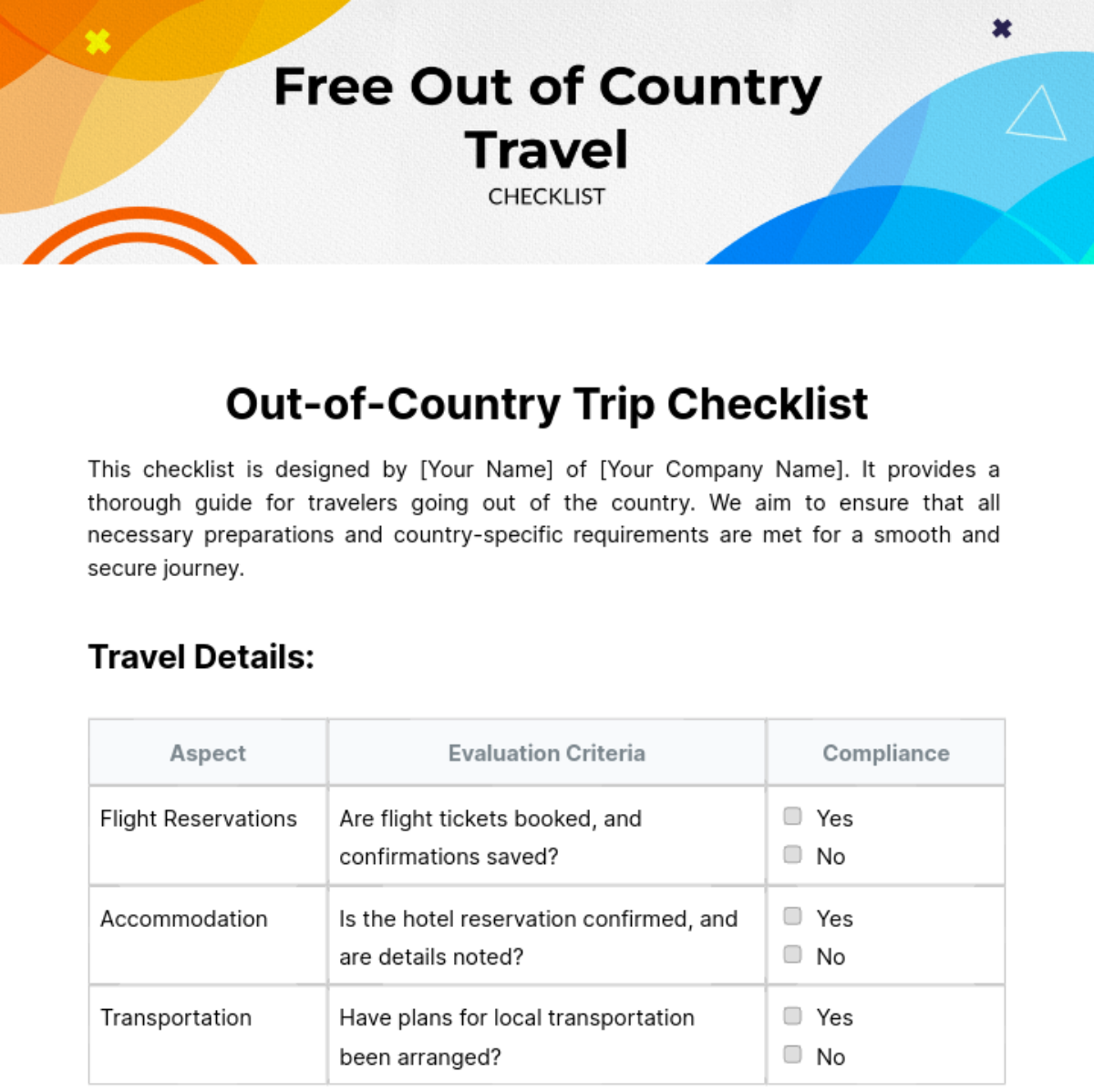 country visit checklist