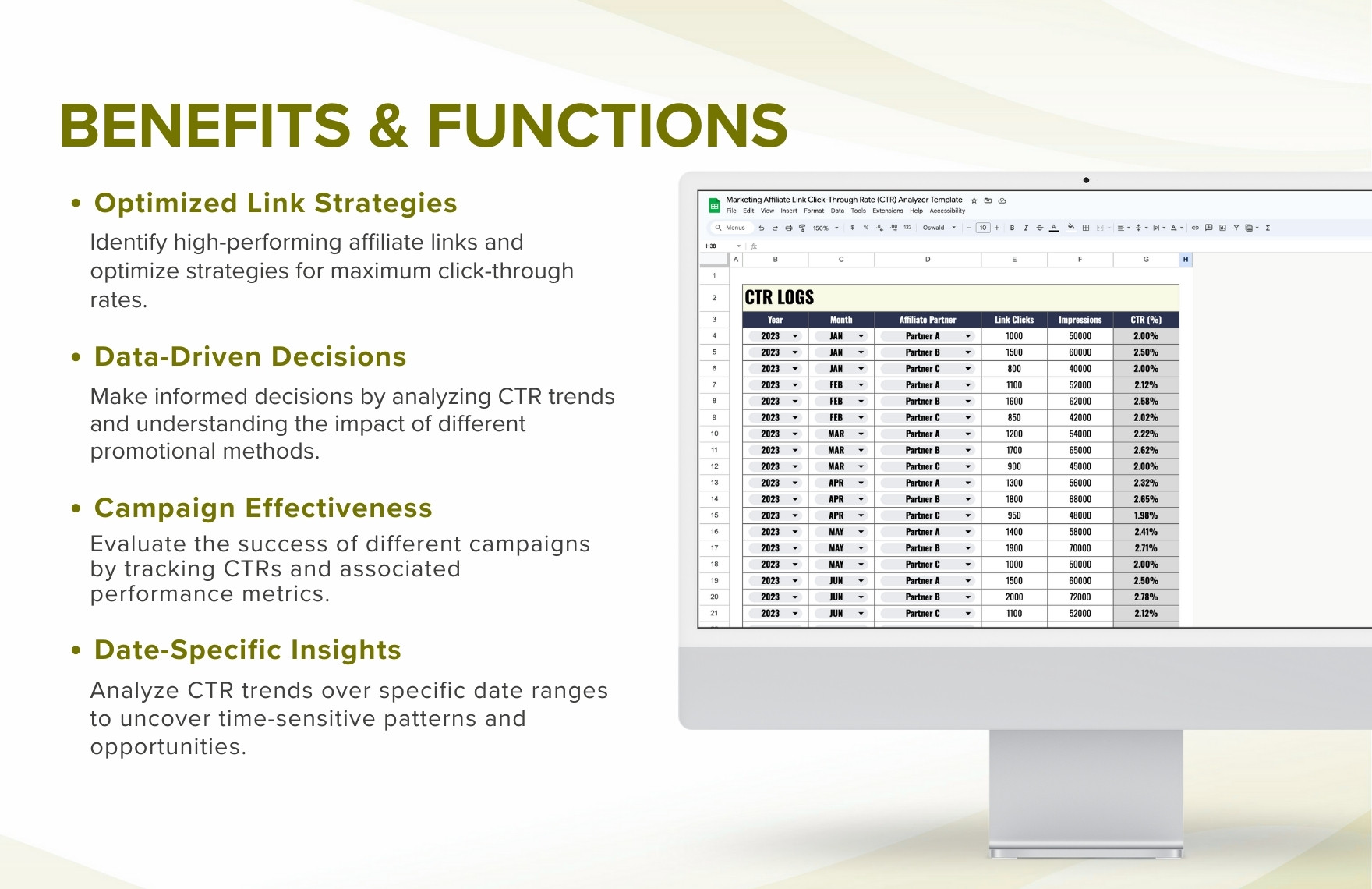 Marketing Affiliate Link Click-Through Rate (CTR) Analyzer Template