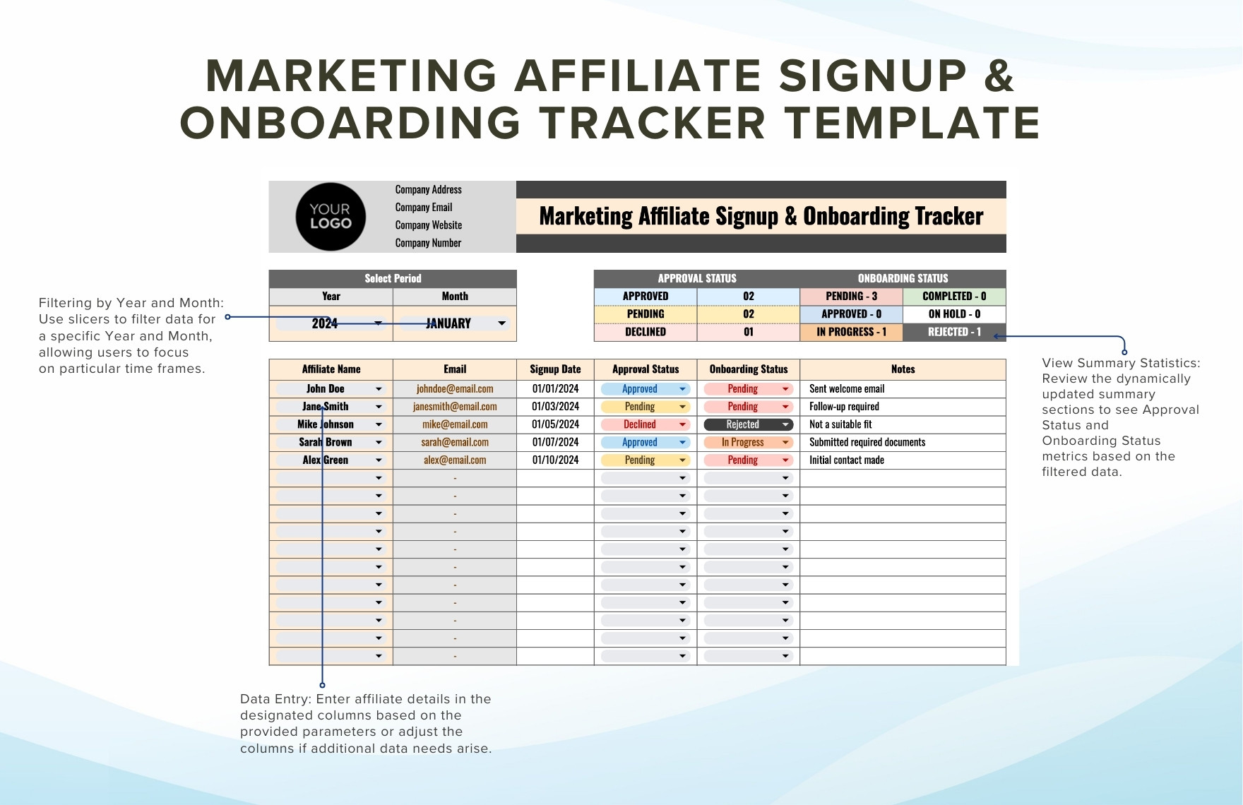 Marketing Affiliate Signup & Onboarding Tracker Template
