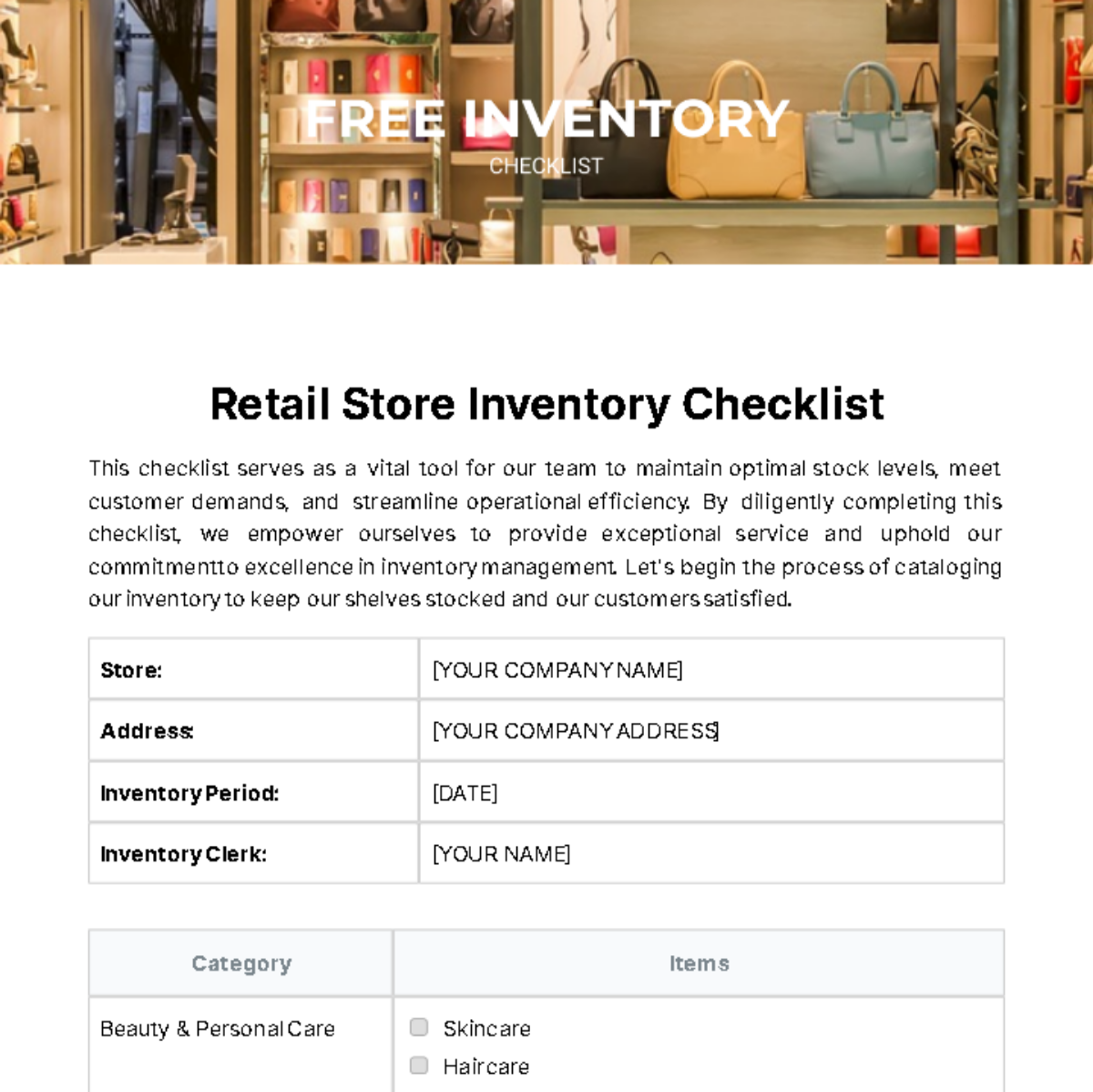 Inventory Checklist Template