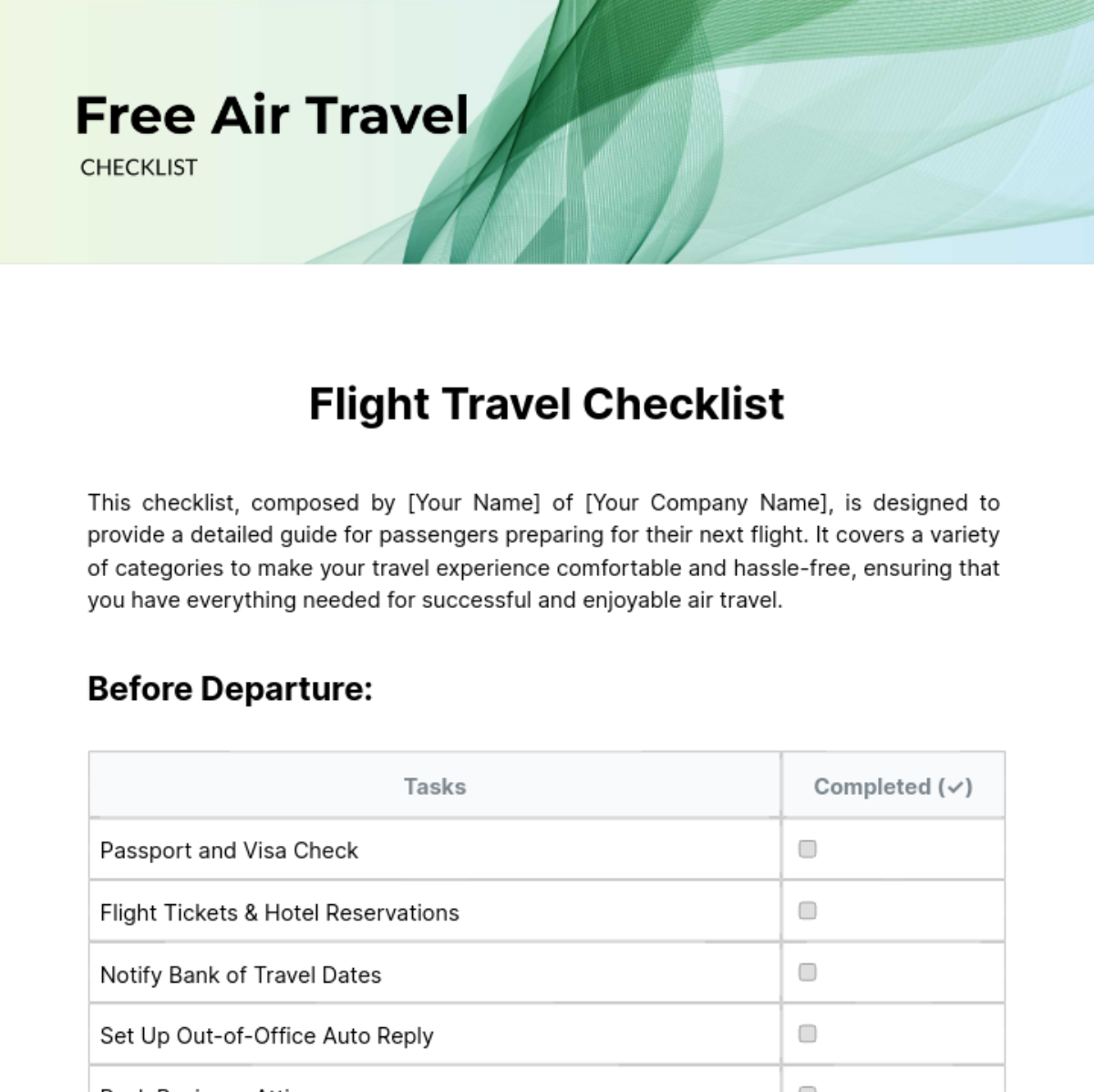 Air Travel Checklist Template