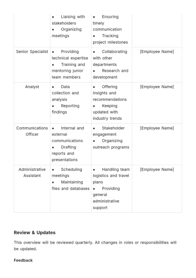 Free Team Roles and Responsibilities Overview HR Template to Edit Online