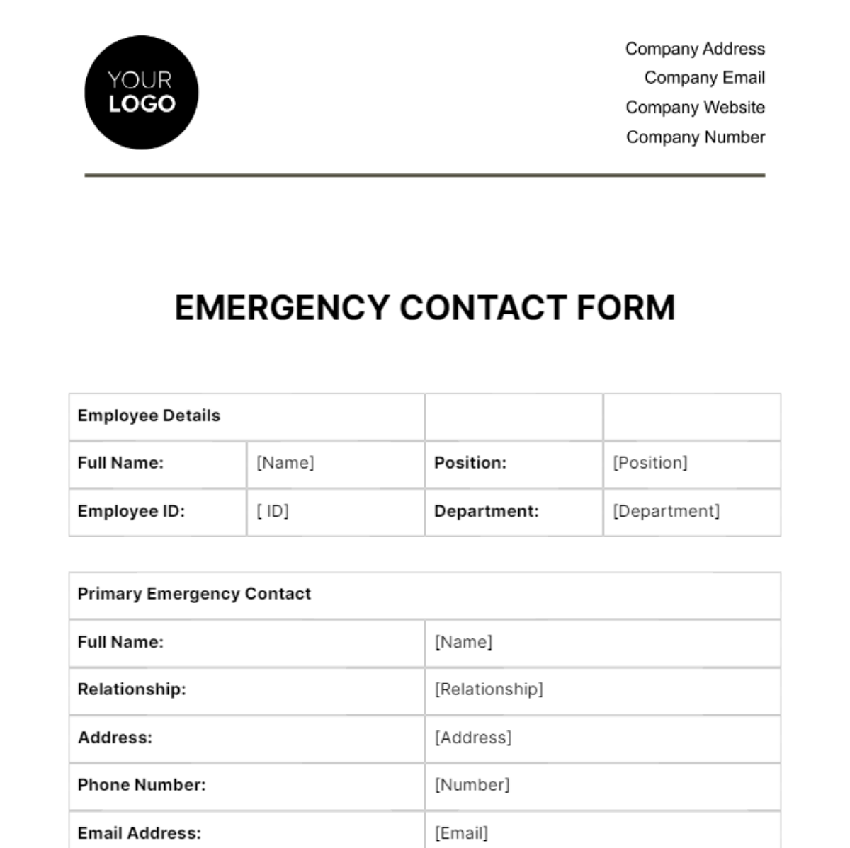 Emergency Contact Form HR Template - Edit Online & Download