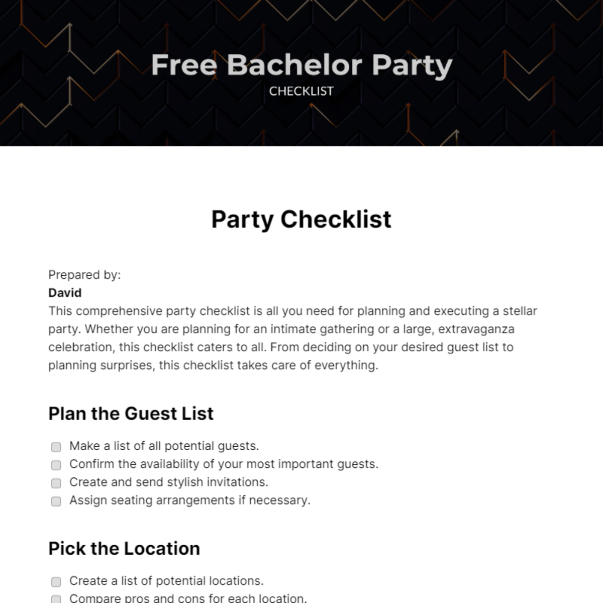 FREE Party Checklist Templates & Examples Edit Online & Download