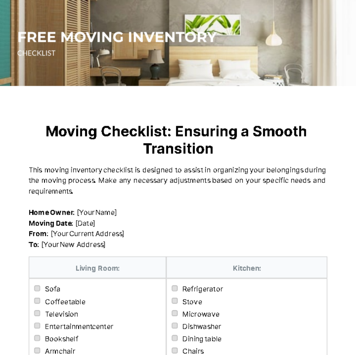 Moving Inventory Checklist Template