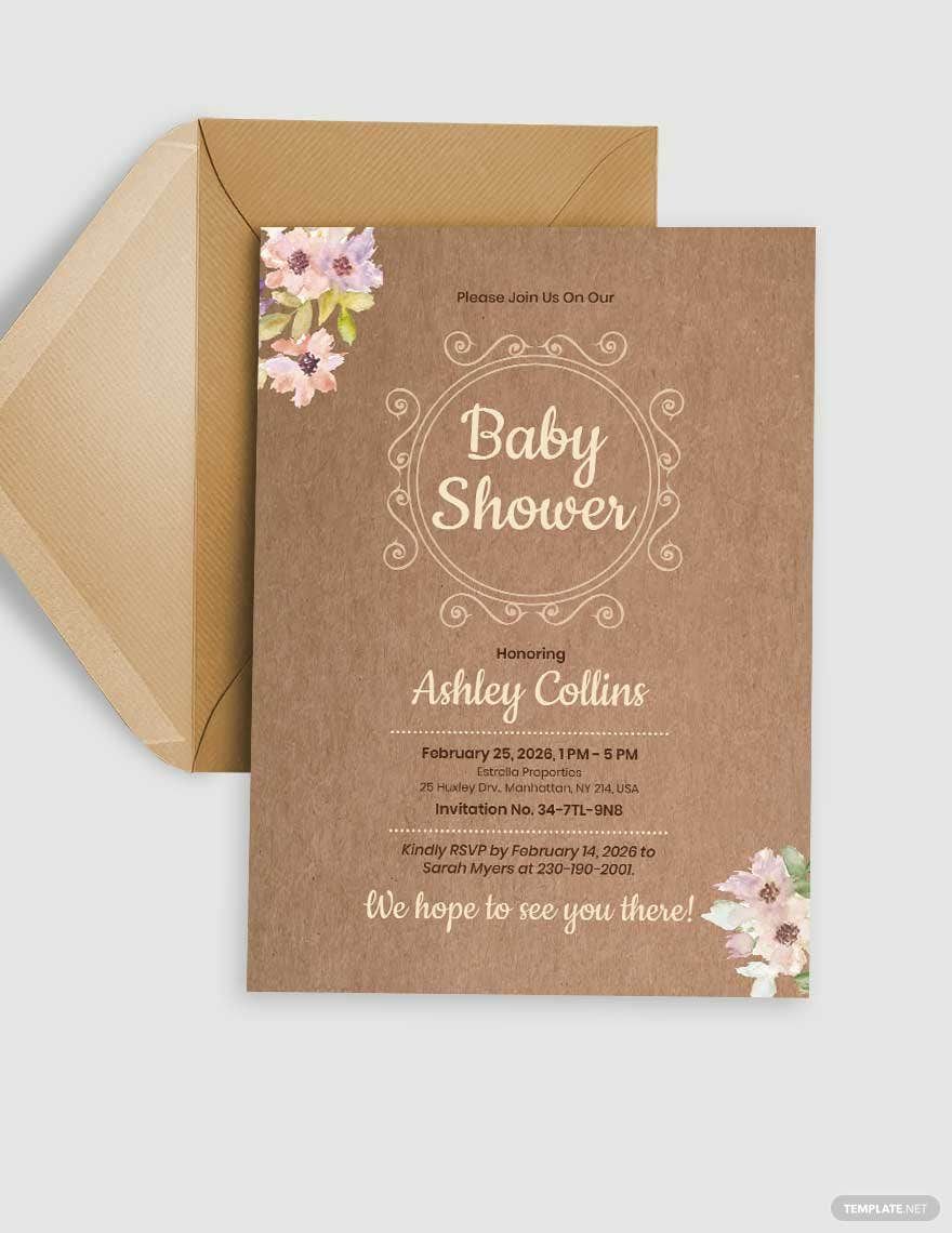 Rustic Baby Shower Invitation Template Illustrator Word Apple Pages 