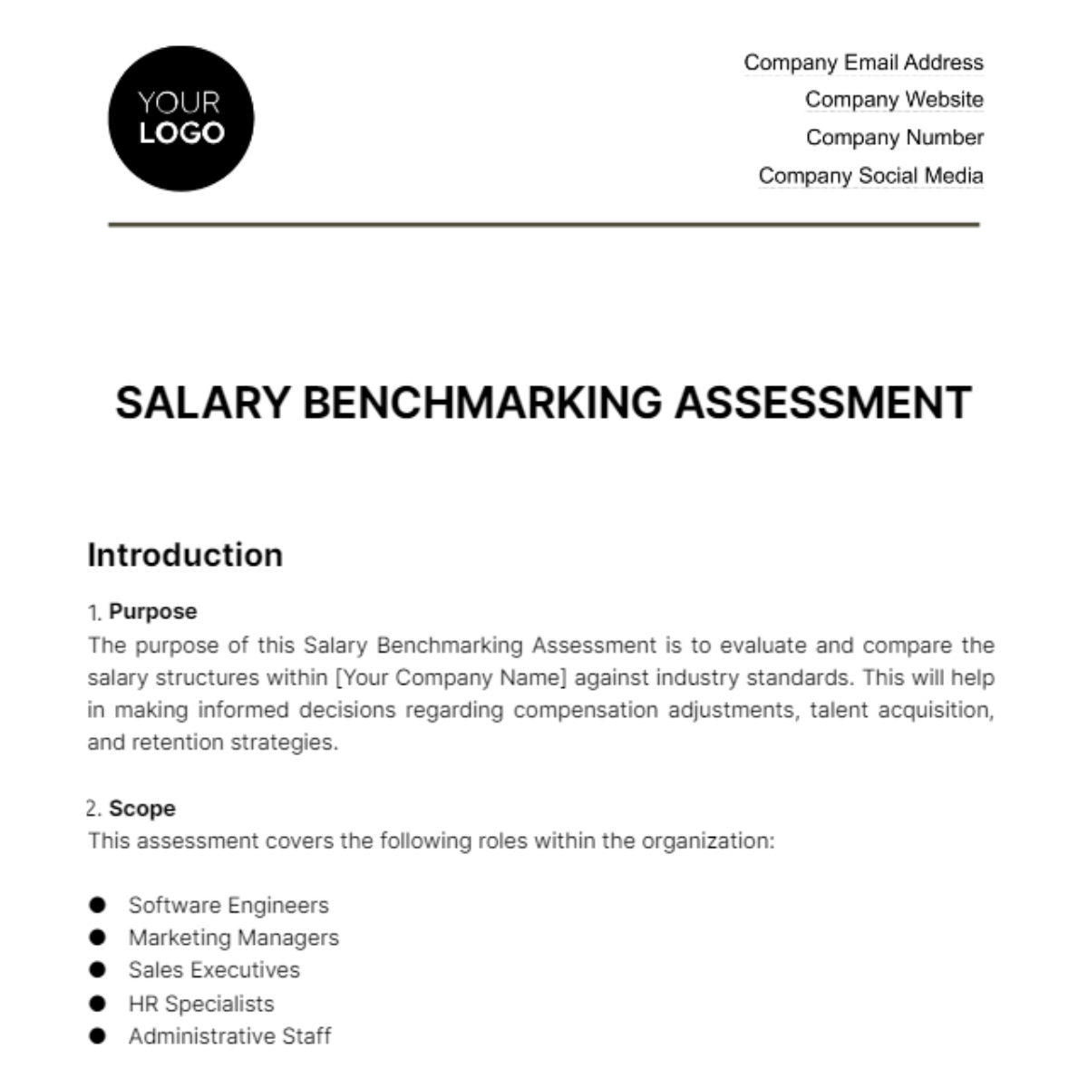 Salary Benchmarking Assessment HR Template