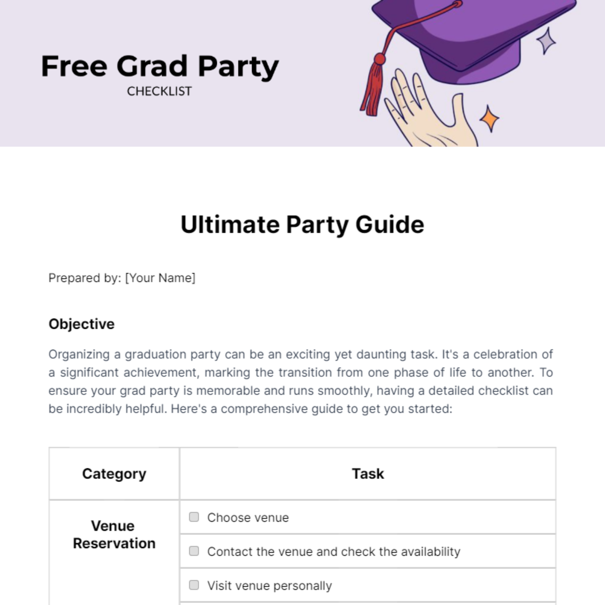 Grad Party Checklist Template