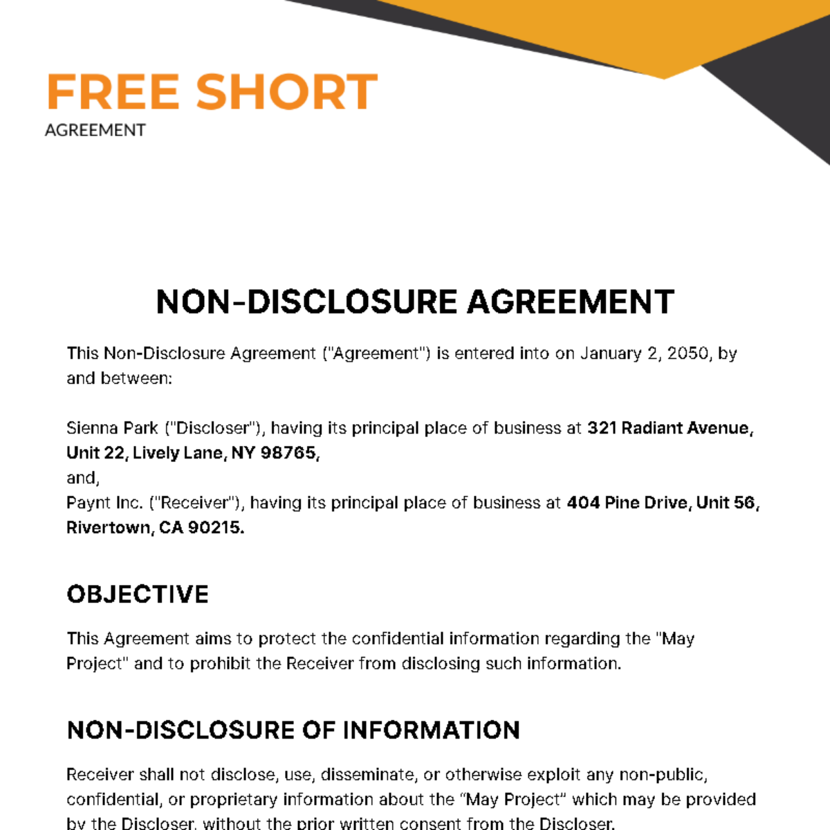 Free Short Agreement Template