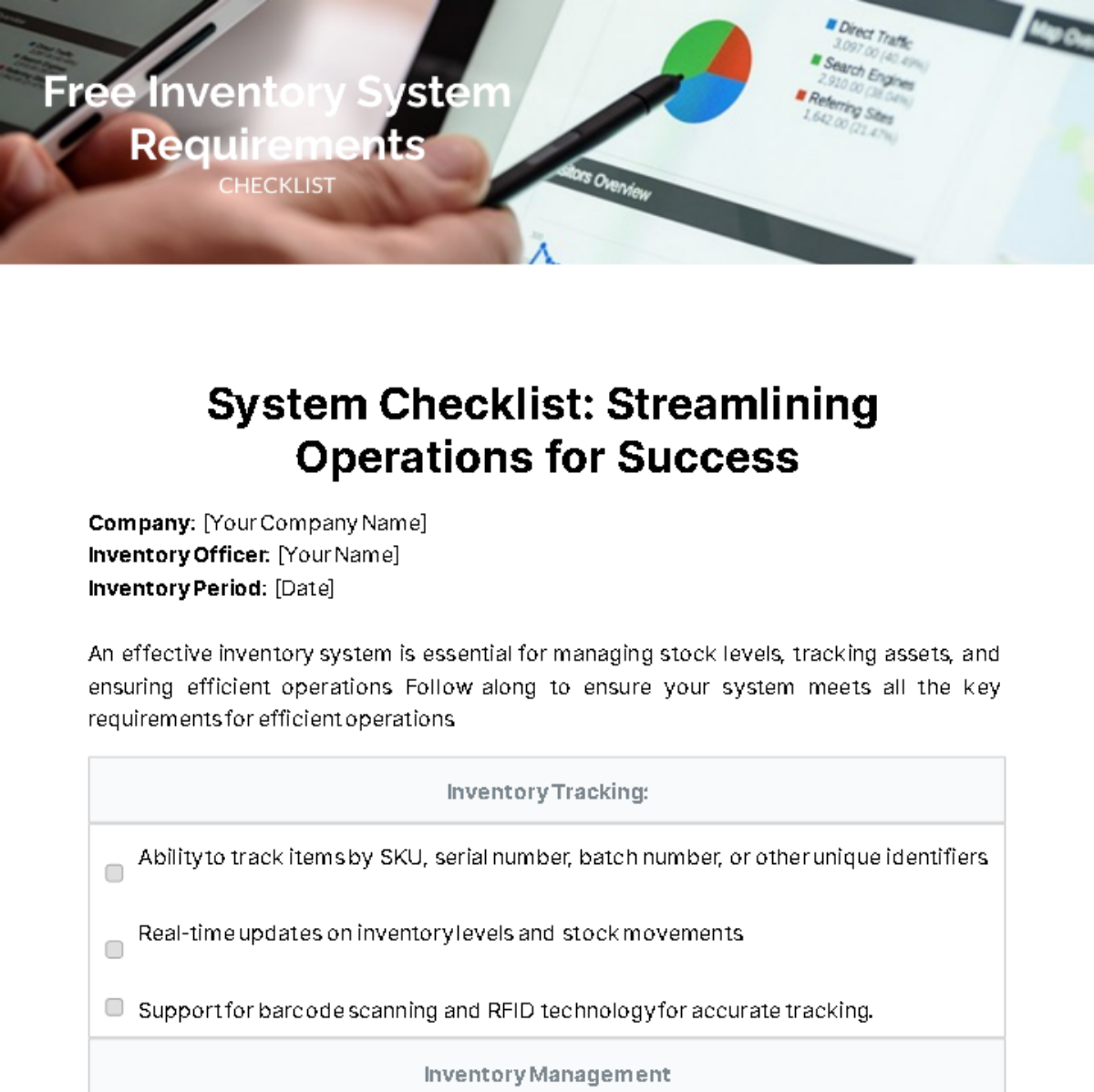 Inventory System Requirements Checklist Template