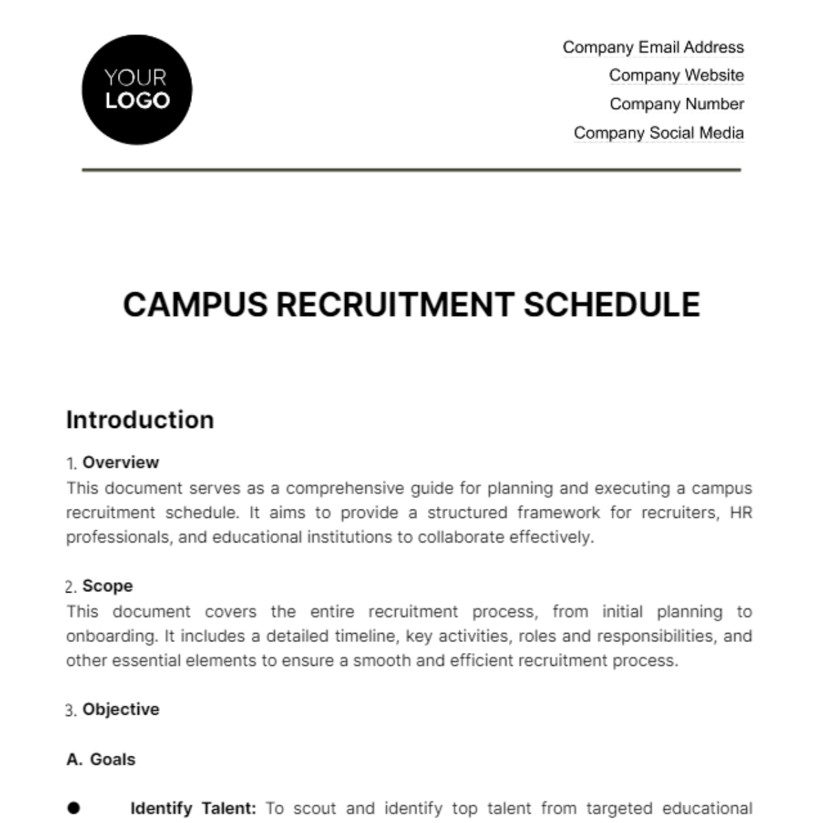 Campus Recruitment Schedule HR Template