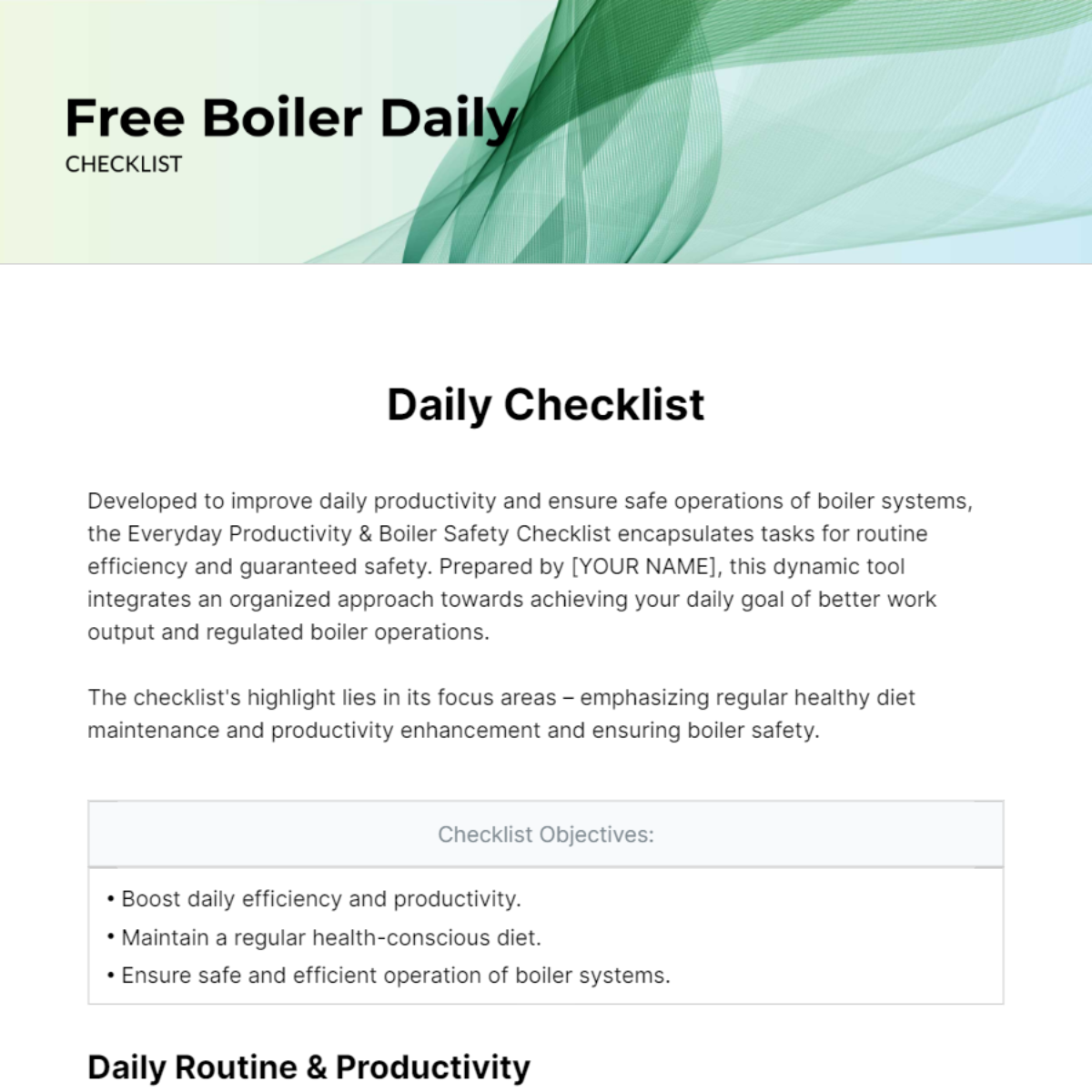 Boiler Daily Checklist Template
