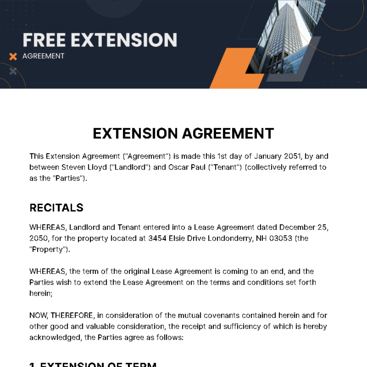 Free Extension Agreement Template