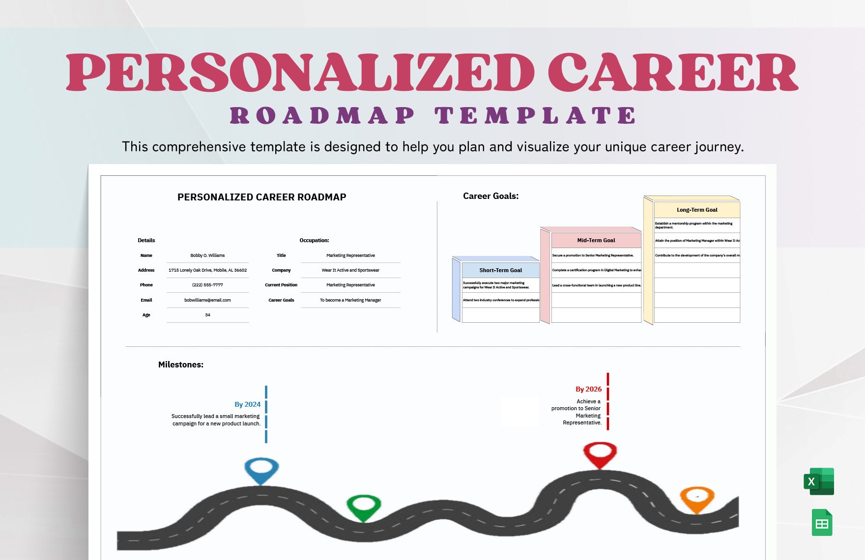Personalized Career Roadmap Template in Excel, Google Sheets